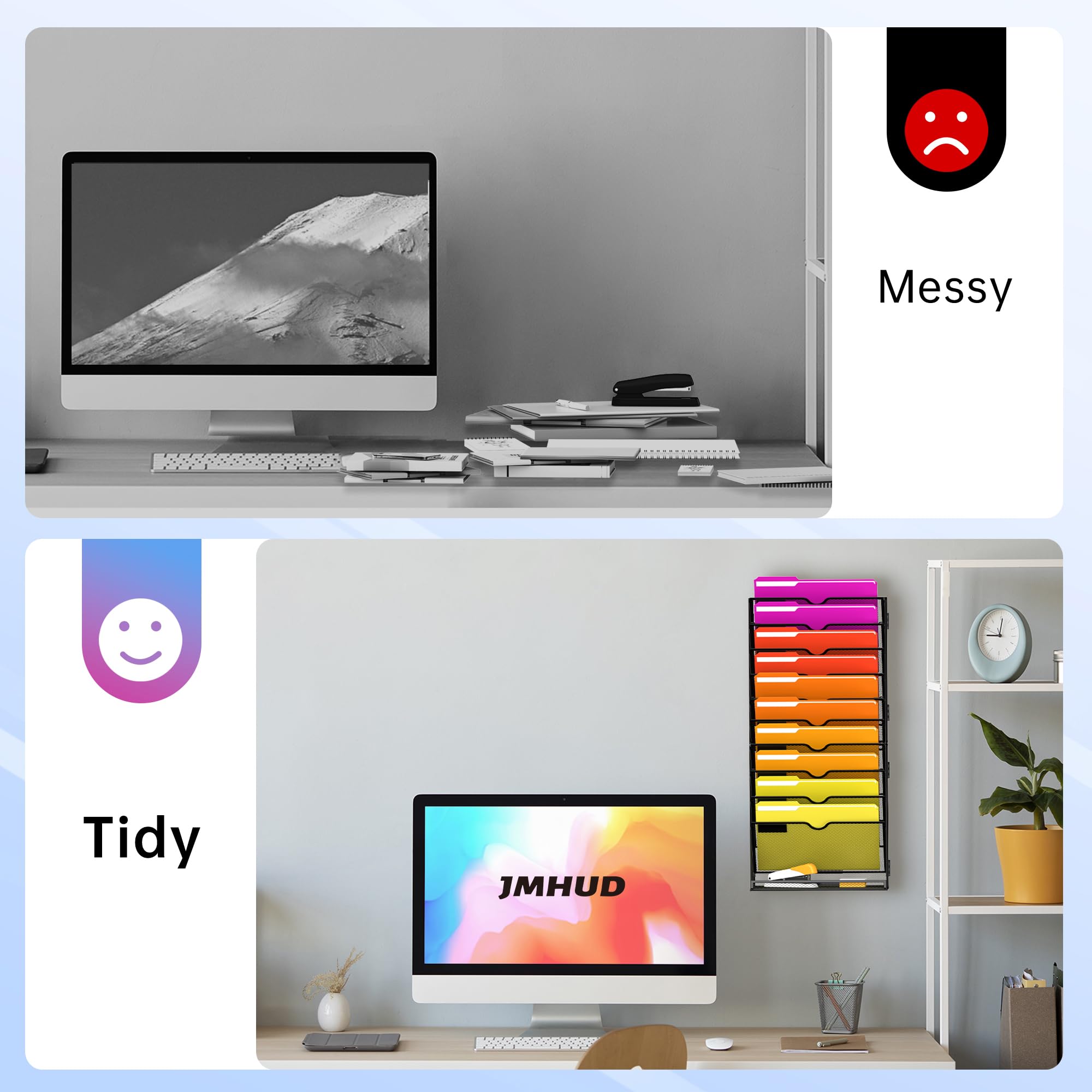 11-Tier Mesh Wall File Organizer - Hanging Document Holder for Papers, Folders, Magazines & Office Supplies | Easy Assembly | Perfect for Home & Office Organization | Black | Space-Saving Wall Storage Solution for Desks & Small Spaces