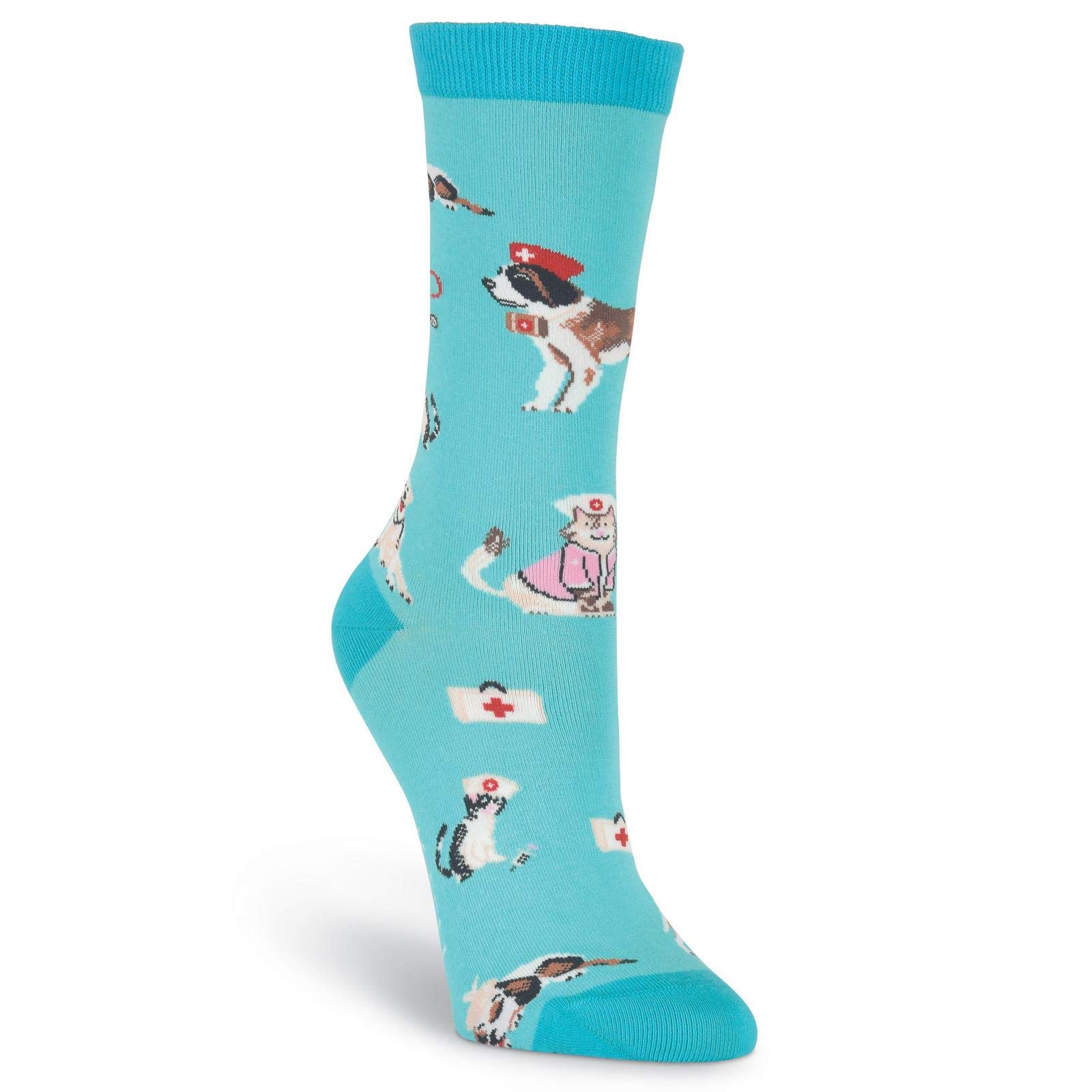 Women's Veterinarian Crew Socks - Comfortable Blue Animal Print Socks for Nurses, Vets & Pet Lovers (Sizes 4-10) | Perfect for Work, Gifts & Everyday Wear