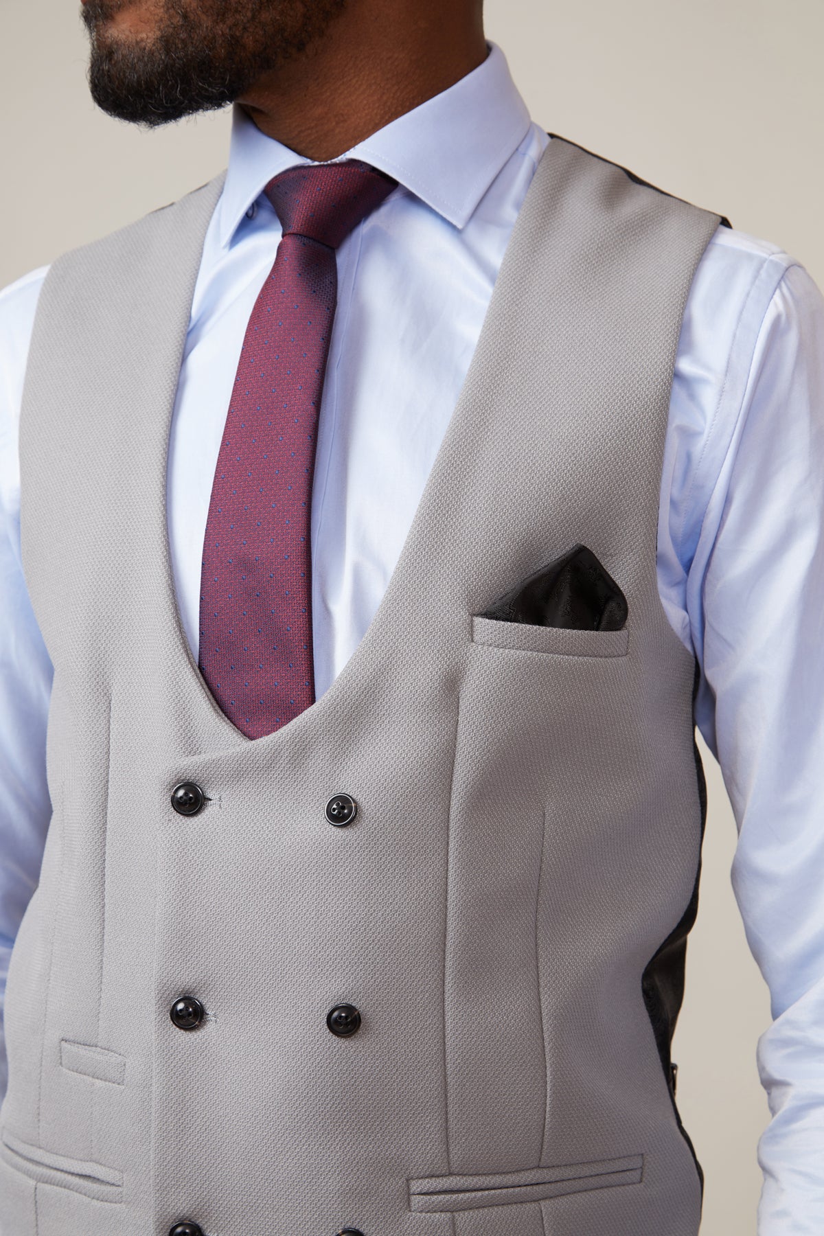 KELVIN Men's Silver Double Breasted Waistcoat Vest - Formal Business Attire & Wedding Suit Accessory