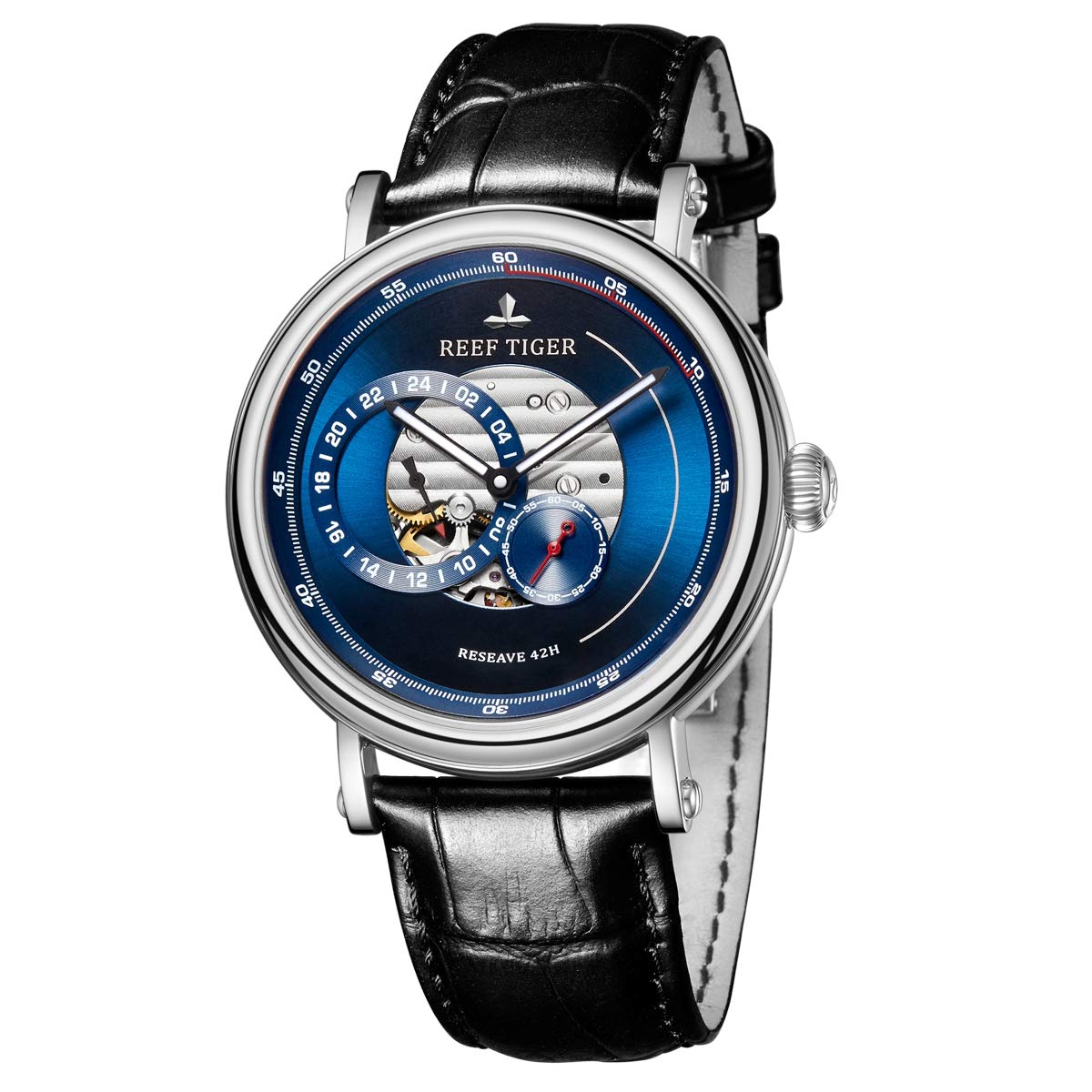 REEF TIGER Luxury Men's Automatic Watch - Blue Reserve RGA1617 with Genuine Leather Strap | Waterproof Dress Watch for Business, Formal Events & Gifts