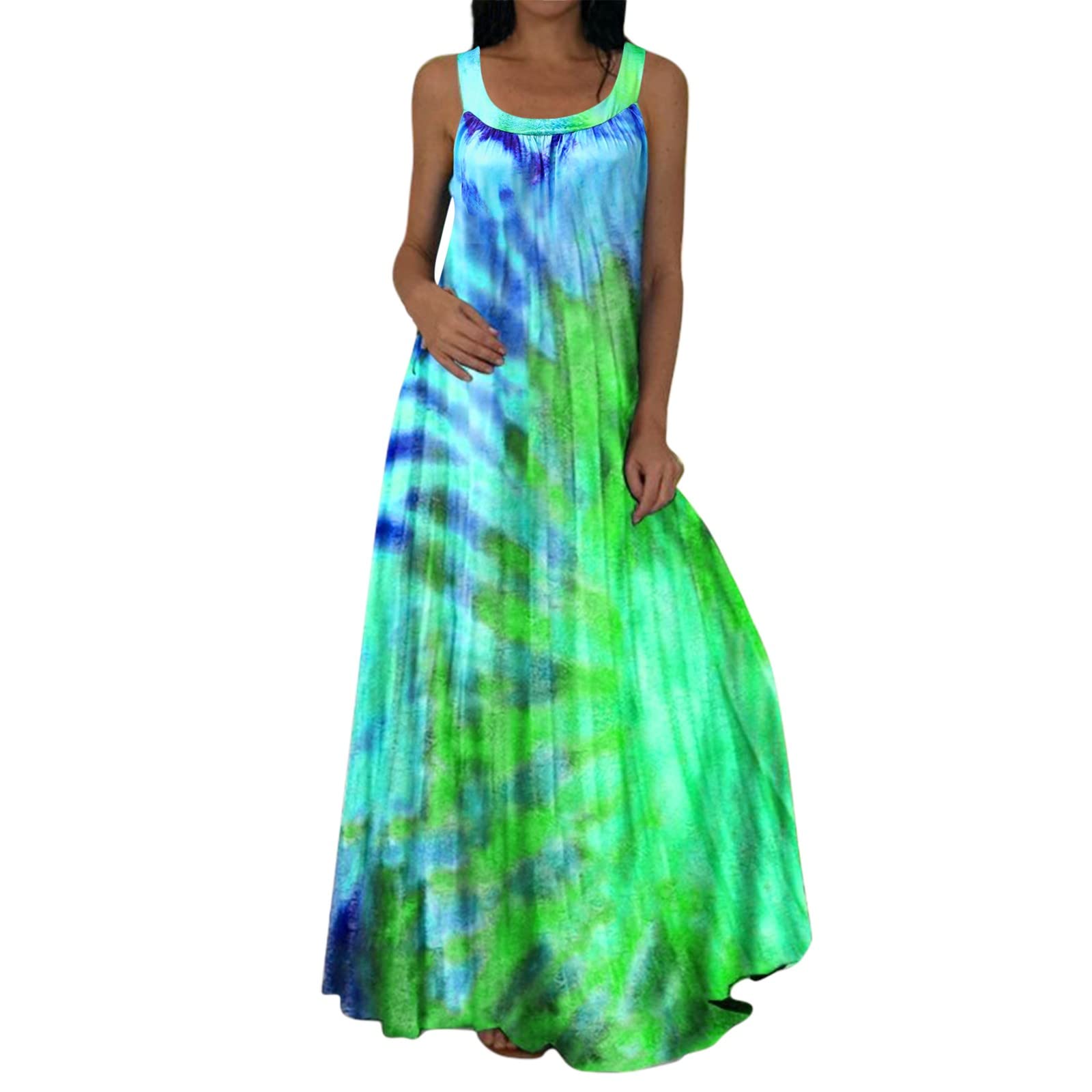 Women's Summer Sexy Maxi Dress - Elegant Boho Round Neck Sleeveless Long Dress for Beach, Vacation & Casual Wear | Fashion Summer Dresses