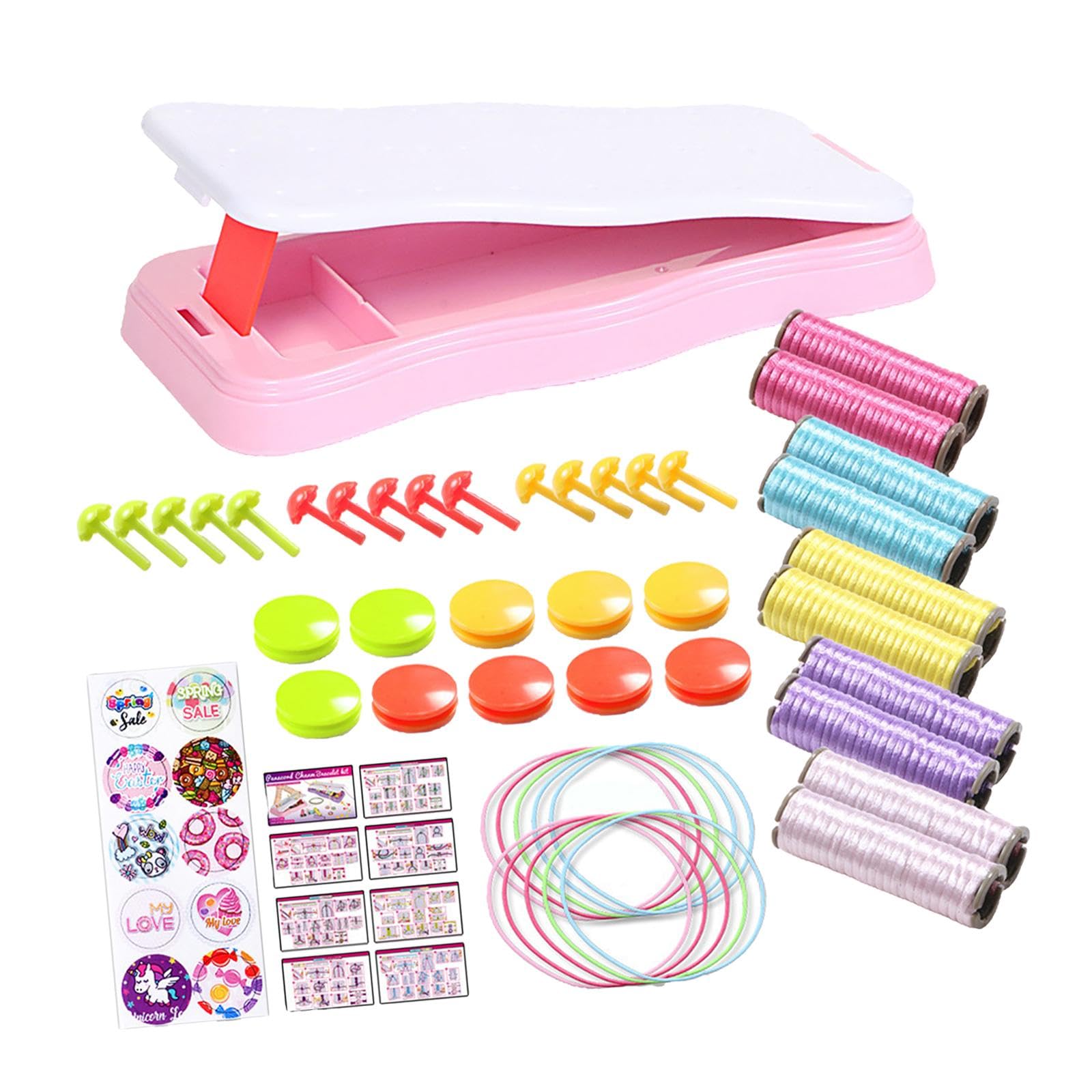 Aosekaa DIY Friendship Bracelet Making Kit - String Braiding Loom & Jewelry Maker for Girls, Teens - Creative Arts and Crafts Set for Kids - Perfect for Travel, Birthday Gifts & Summer Camp Activities (Pink)