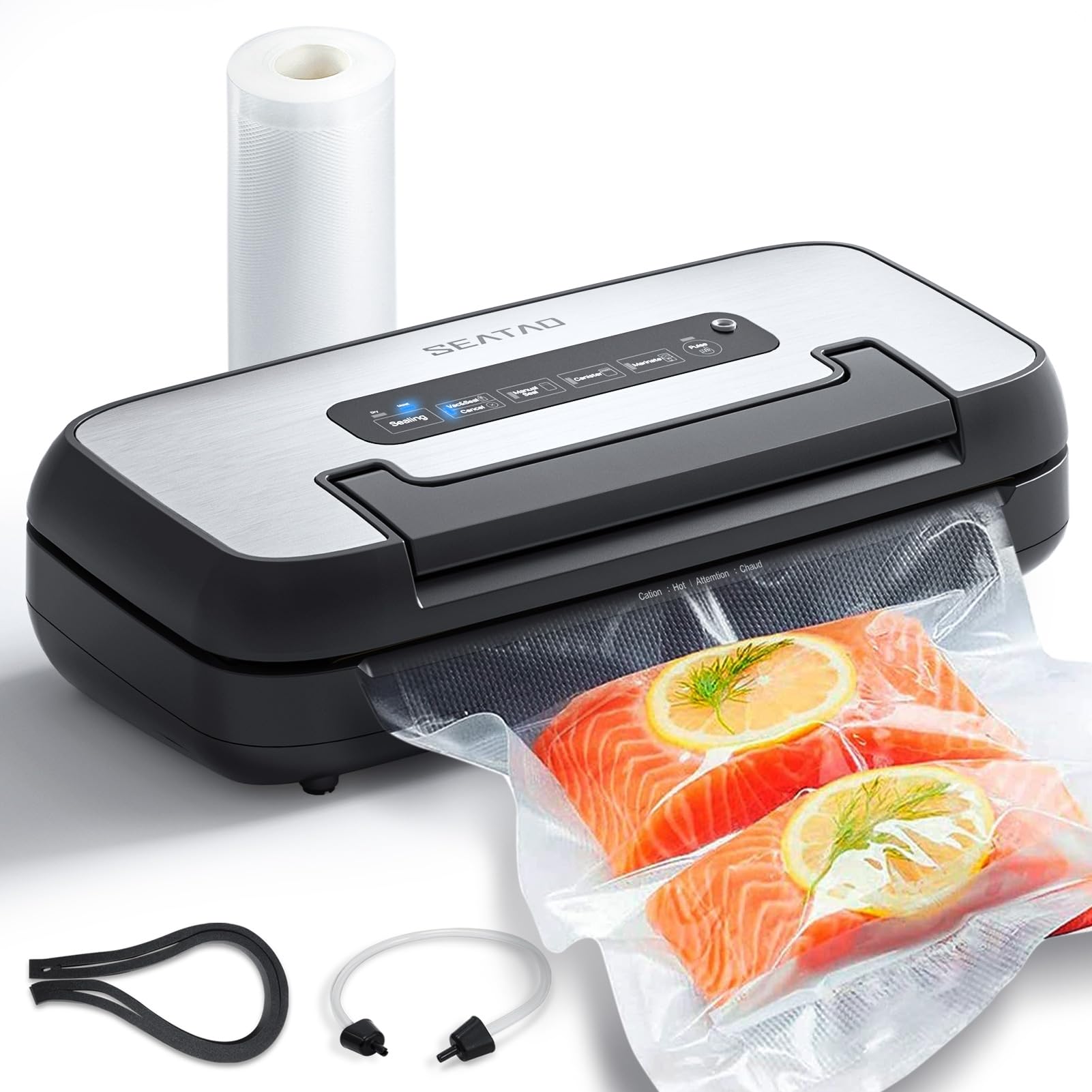 SEATAO 80Kpa Vacuum Sealer Machine for Food Preservation - Dry & Moist Modes, Locking Handle Design, Removable Drip Tray, Built-in Cutter & Bag Storage | Perfect for Meal Prep, Sous Vide, Freezing & Extending Food Freshness