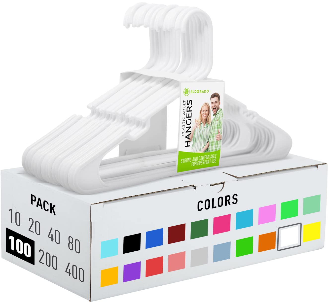Premium White Plastic Hangers for Adults - 100 Pack - Heavy Duty Closet Organizers for Shirts, Blouses, Dresses, Jackets & Suits - Space Saving Clothes Hangers for Home, Office & Retail Store Use