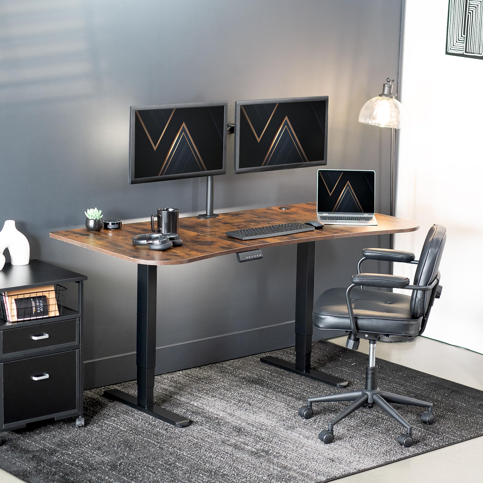 VIVO Electric 63 x 32 Inch Adjustable Height Standing Desk - Dual Motor Memory Controller, Rustic Brown Wood Top & Black Frame (DESK-KIT-2B1N) - Perfect for Home Office, Gaming Setup & Workspace Ergonomics