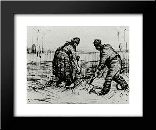 Vincent van Gogh Peasant Man and Woman Planting Potatoes Framed Art Print 24x20 - Vintage Farmhouse Wall Decor for Living Room, Office & Gallery