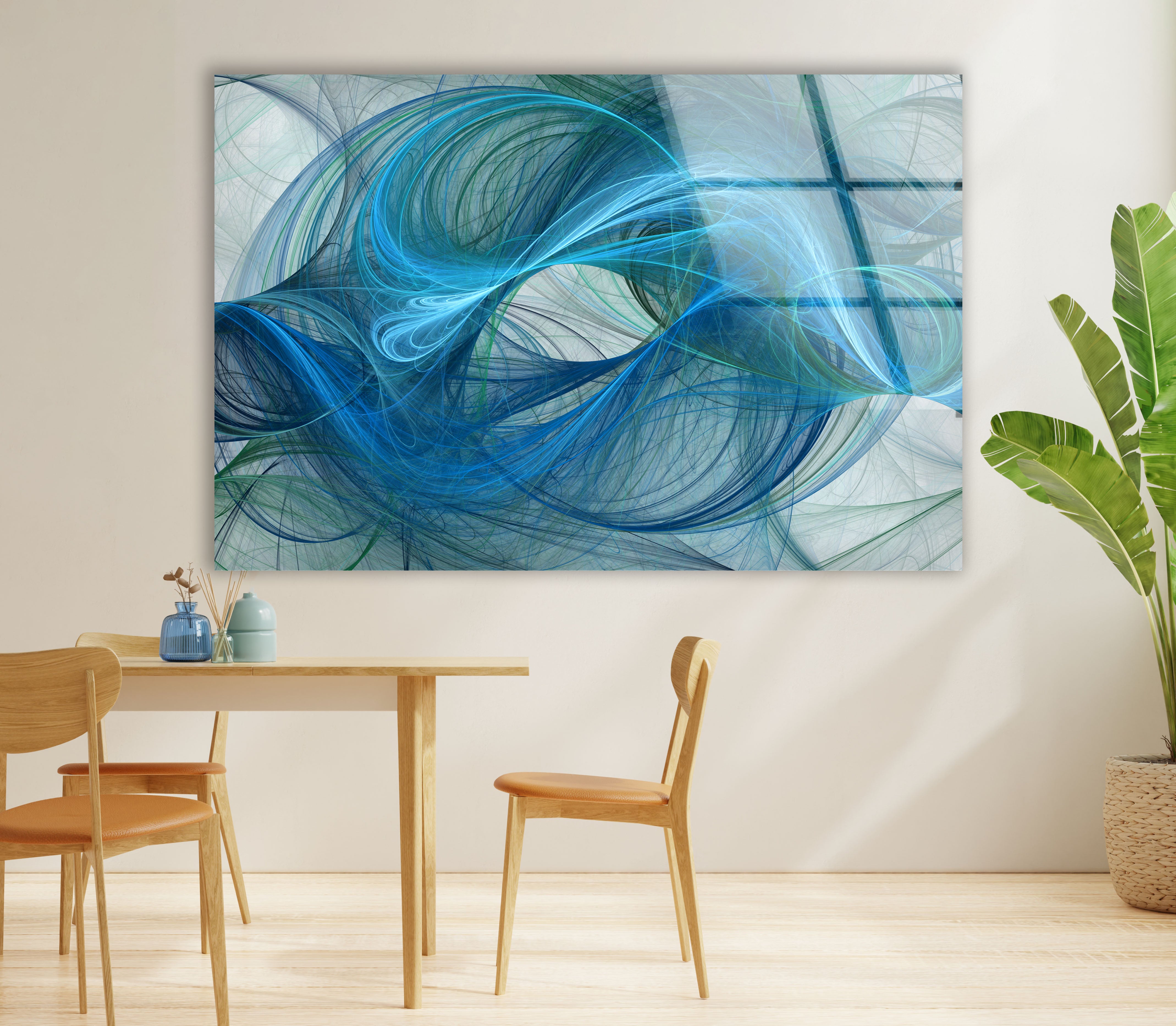 Blue Energy Abstract Wall Art - Fluid Motion Glass Print for Modern Home & Office Decor | Stunning Contemporary Wall Decor for Living Room, Bedroom & Workspace