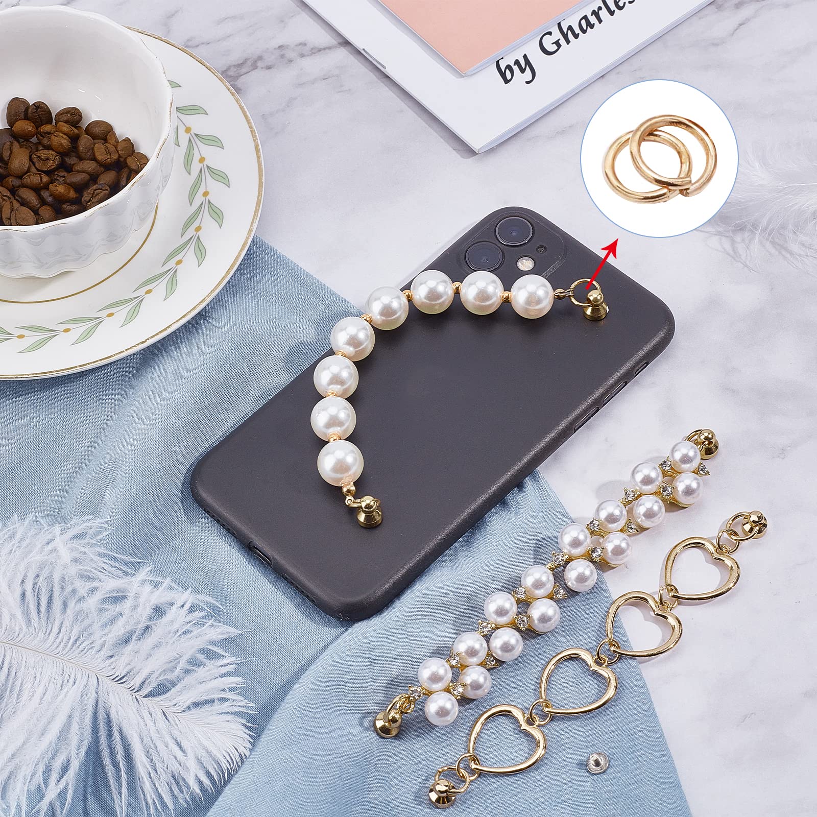 WADORN 3 Styles Beaded Phone Charms - Pearl Phone Chain Lanyard, Cute Wrist Strap & Universal Finger Strap Phone Grip Holder with Screws for Phone Case | Perfect for iPhone, Samsung & Smartphone Accessories | Great Gift for Women & Teens