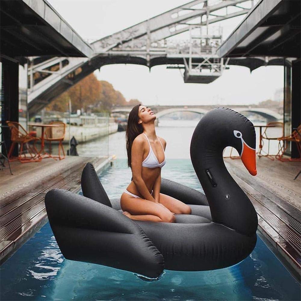 Premium Black Swan Pool Float Airbed - Inflatable Swimming Lounge for Adults (195x140x127cm) - Summer Water Relaxation, Pool Party Essential & Vacation Must-Have for Ultimate Chill Time