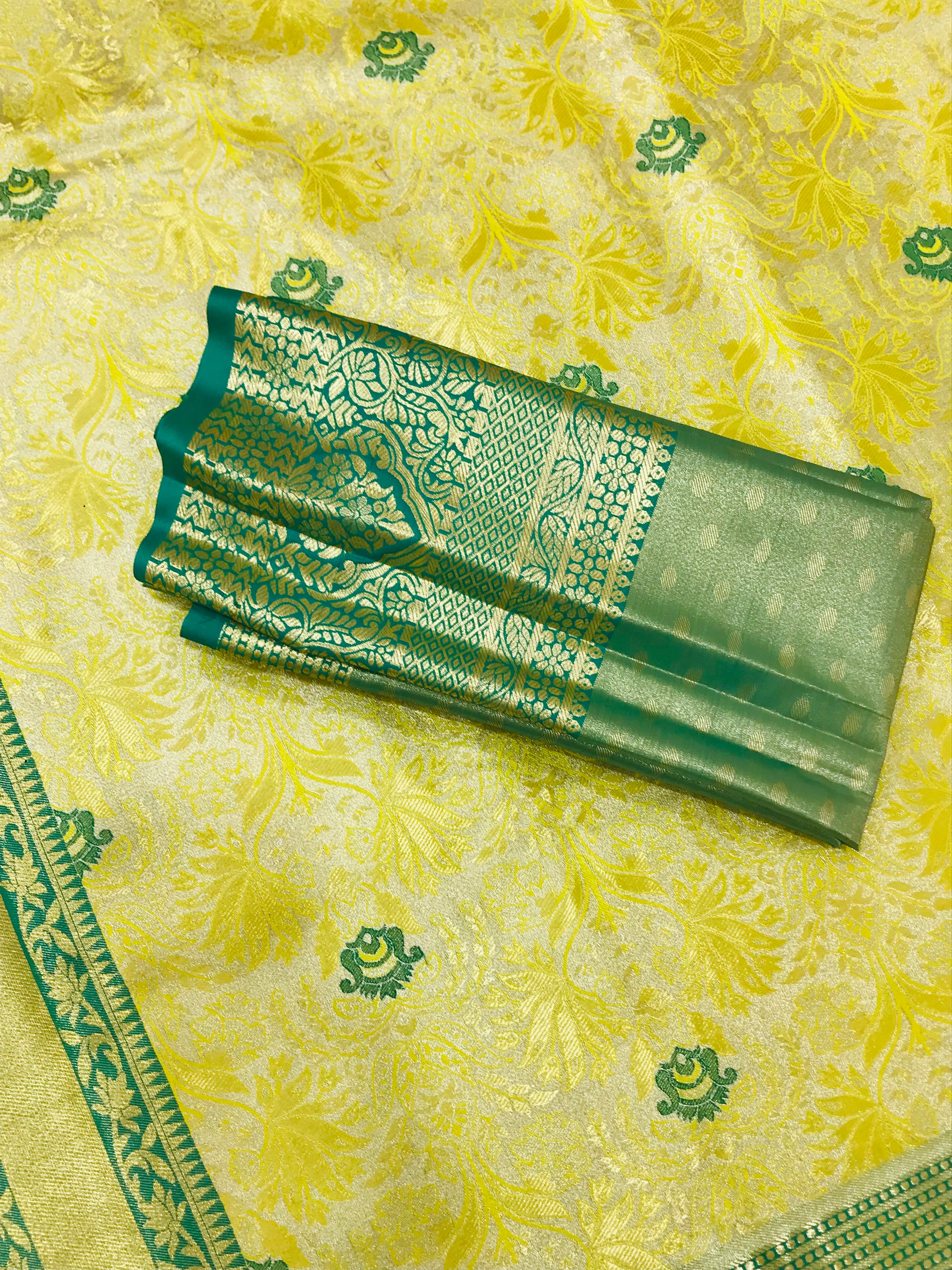 Elegant Yellow Kanchi Silk Saree with Zari Work for Women - SilkMark Certified | Perfect for Weddings, Festivals & Special Occasions