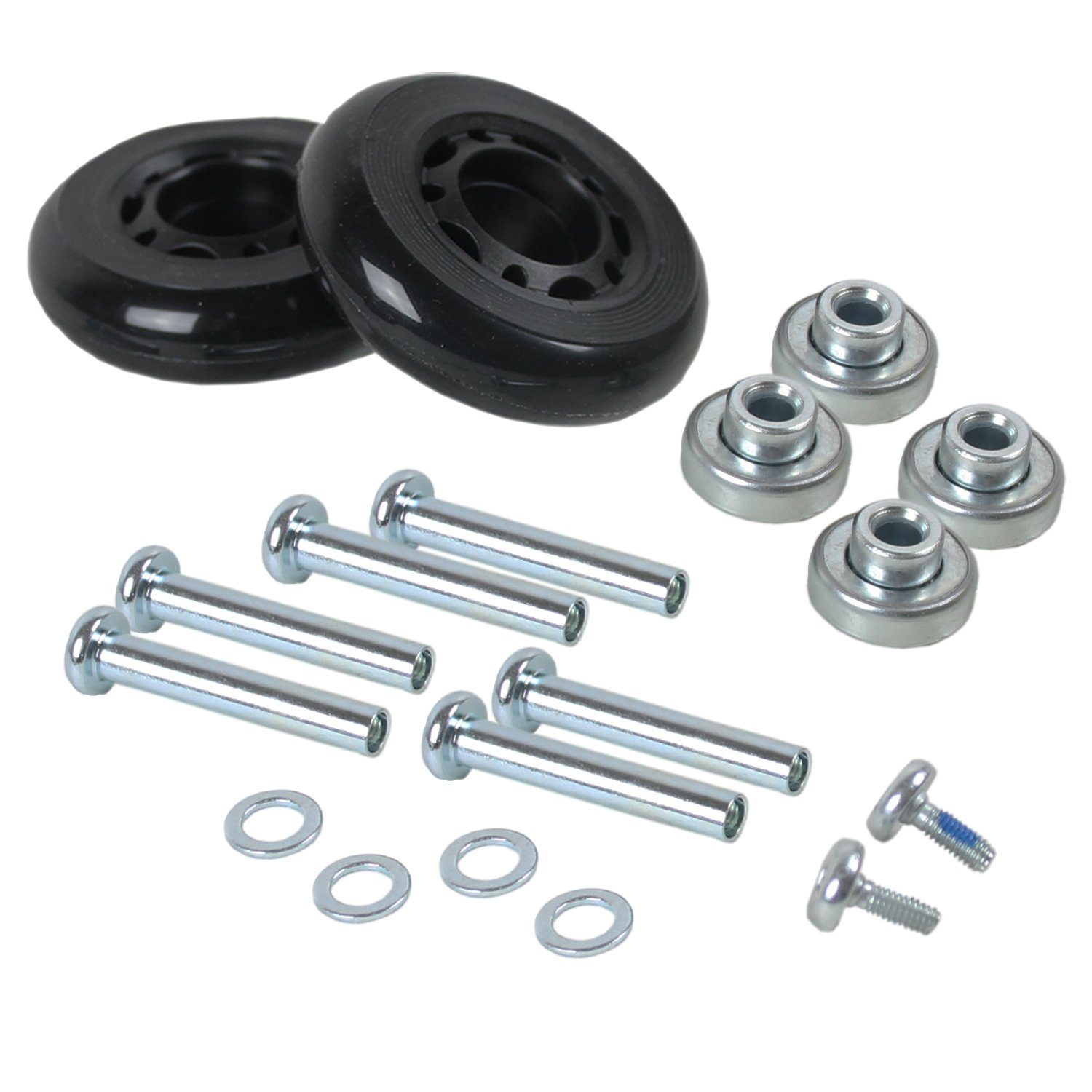 Luggage Wheel Replacement Kit - 76mm Black Set with Wheels, Bearings, Bolts & Axles for Suitcase Repair | Travel Accessories | DIY Luggage Maintenance