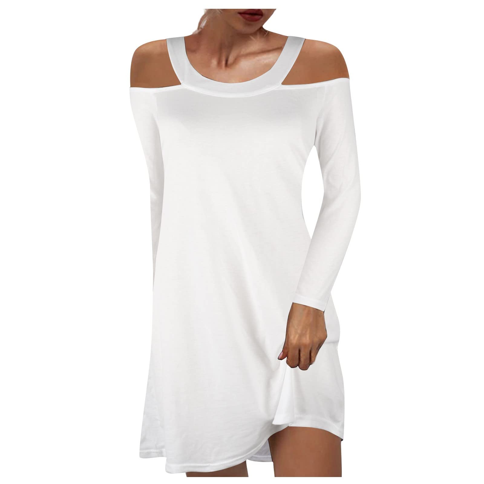 Plus Size Women's Slim Fit Halter Off Shoulder Long Sleeve Dress - Round Neck Elegant Wedding Guest Dress for Special Occasions & Evening Events