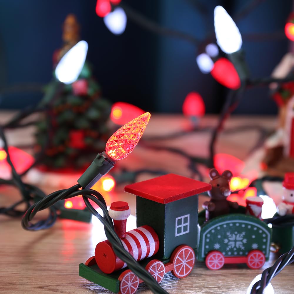 Brizled LED Christmas Lights - 2 Pack 33ft 100 LED Red & White C5 Faceted Bulbs, Connectable 120V UL Certified Indoor/Outdoor Holiday Lights for Christmas Tree, Roof, Party & Home Decor | Perfect for Holiday Lighting, Winter Decorations & Festive Celebrations