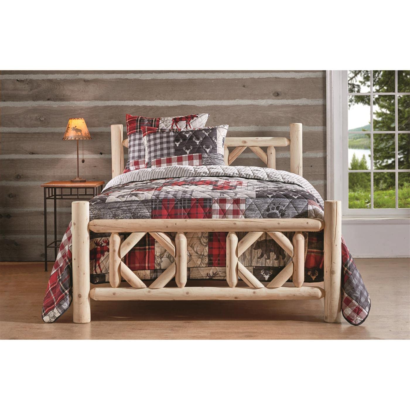 CASTLECREEK Diamond Cedar Log Twin Bed Frame - Rustic Natural Wood Bed with Headboard for Cozy Cabin & Farmhouse Bedroom Decor