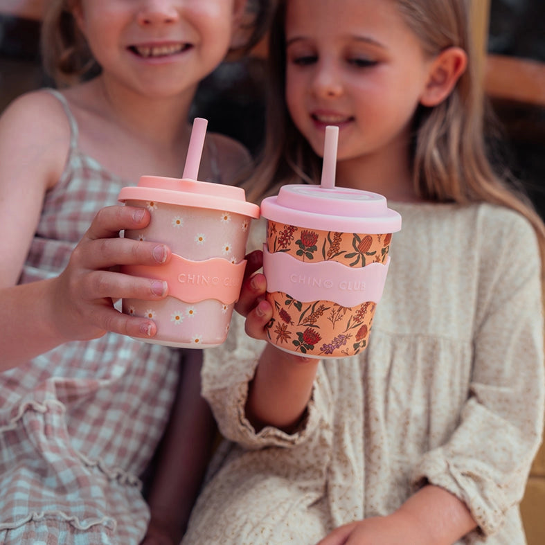 Pink Daisy Kids Keep Cup 240ml with Straw - BPA-Free Reusable Water Bottle for School, Travel & Outdoor Activities