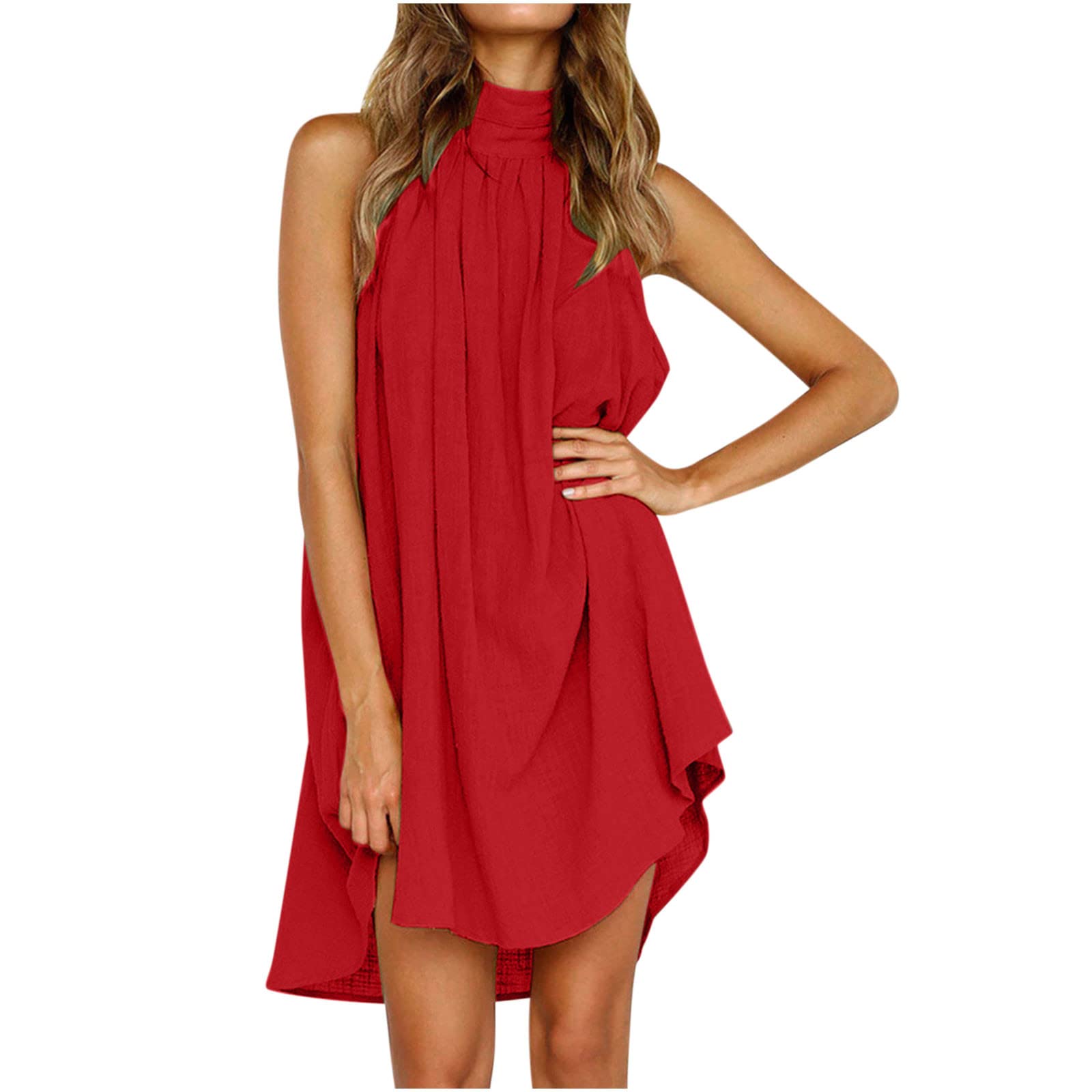 Sexy Mini Dress for Women - Sleeveless Turtleneck Floral Sundress with Irregular Hem | Perfect for Summer Beach, Date Night & Casual Outings