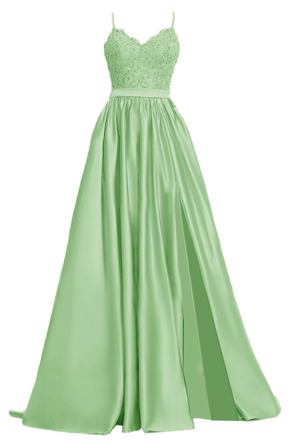 Elegant APXPF Women's Lace Prom Dress with Satin Slit & Pockets - Long Formal Evening Gown for Homecoming, Wedding Guest, and Special Occasions