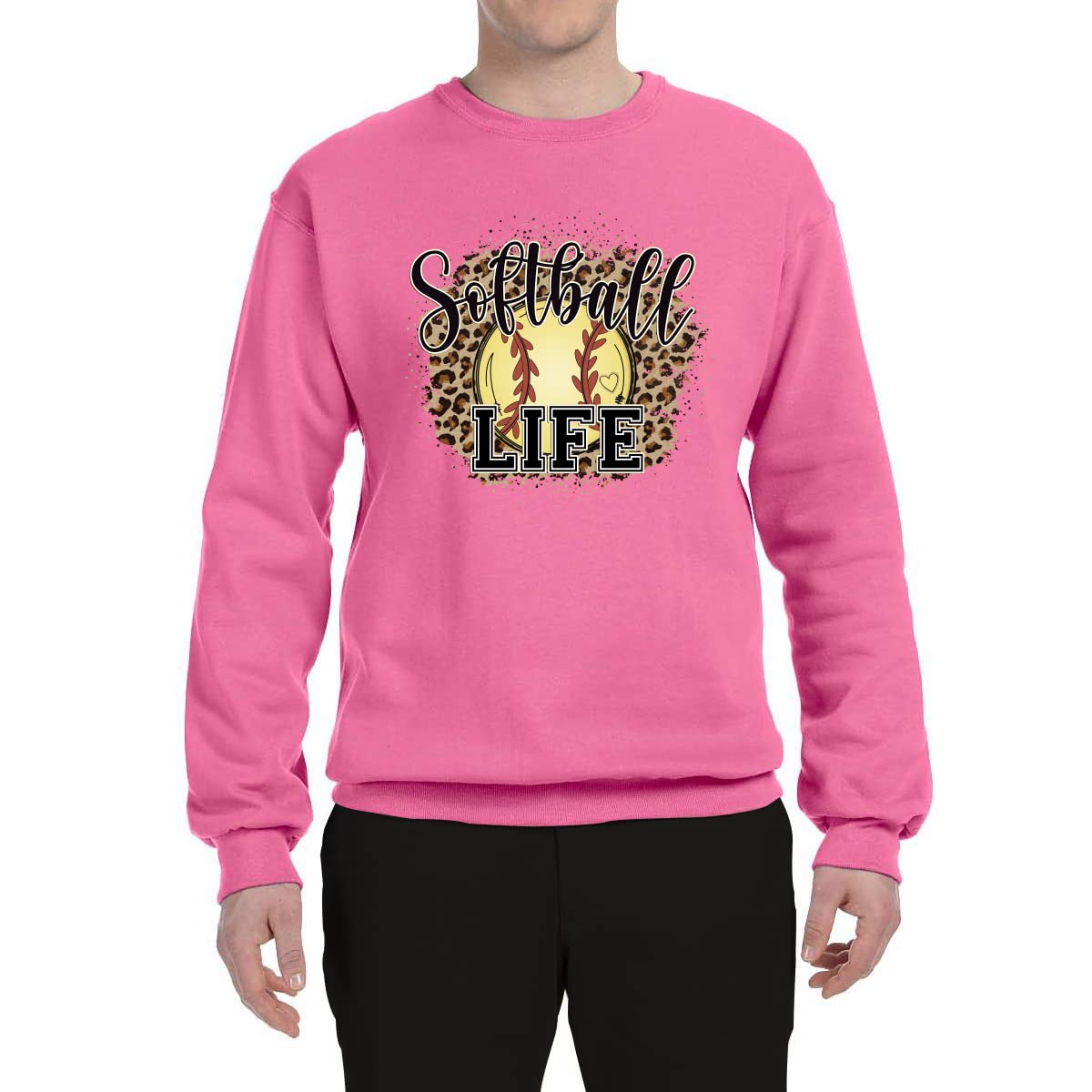 Wild Bobby Softball Life Animal Print Graphic Sweatshirt - Unisex Crewneck Pullover for Girls & Boys - Perfect for Sports, School & Casual Wear