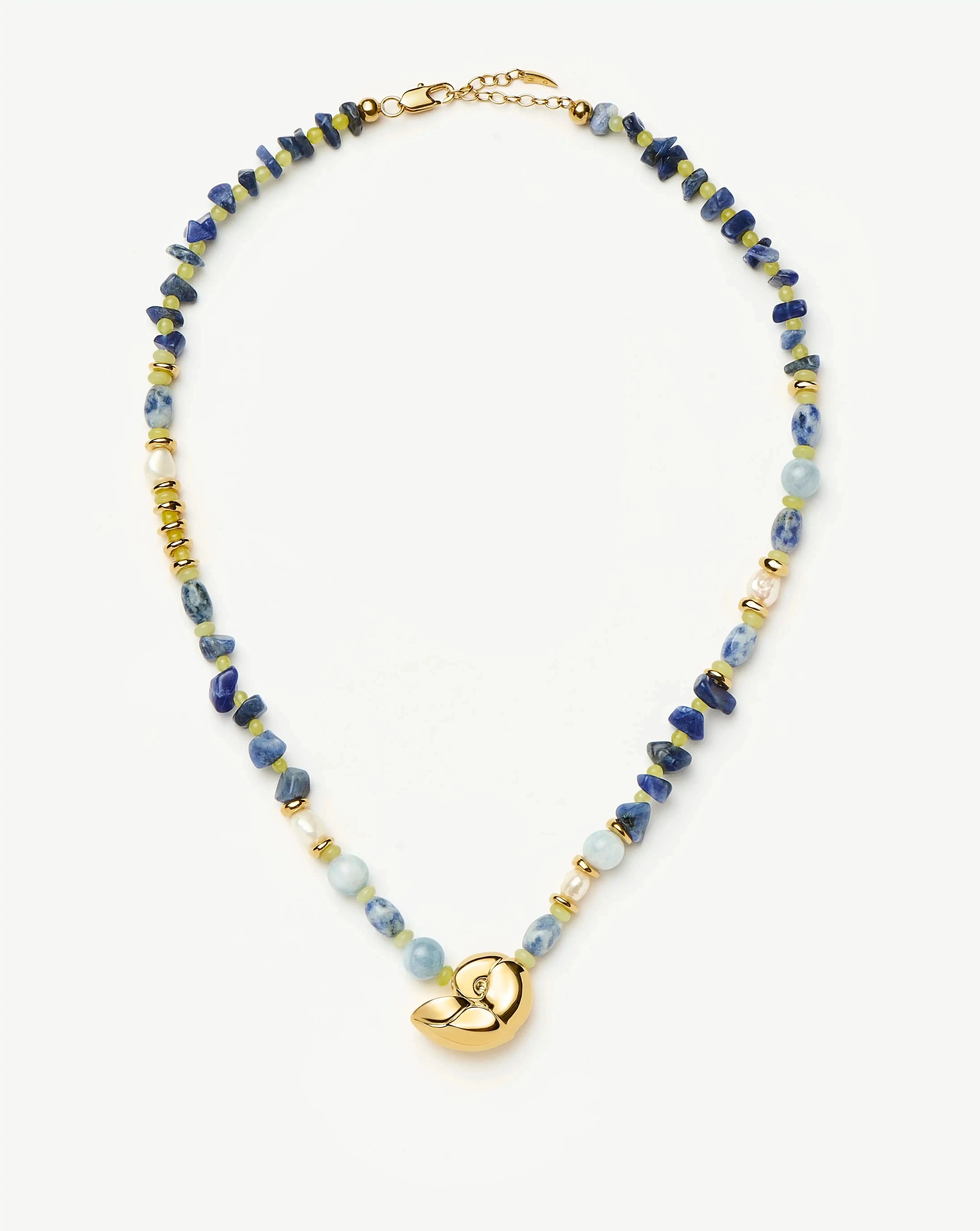 18k Gold Plated Multi Gemstone Shell Statement Beaded Necklace for Women - Elegant Boho Jewelry for Beach Parties, Weddings & Everyday Wear