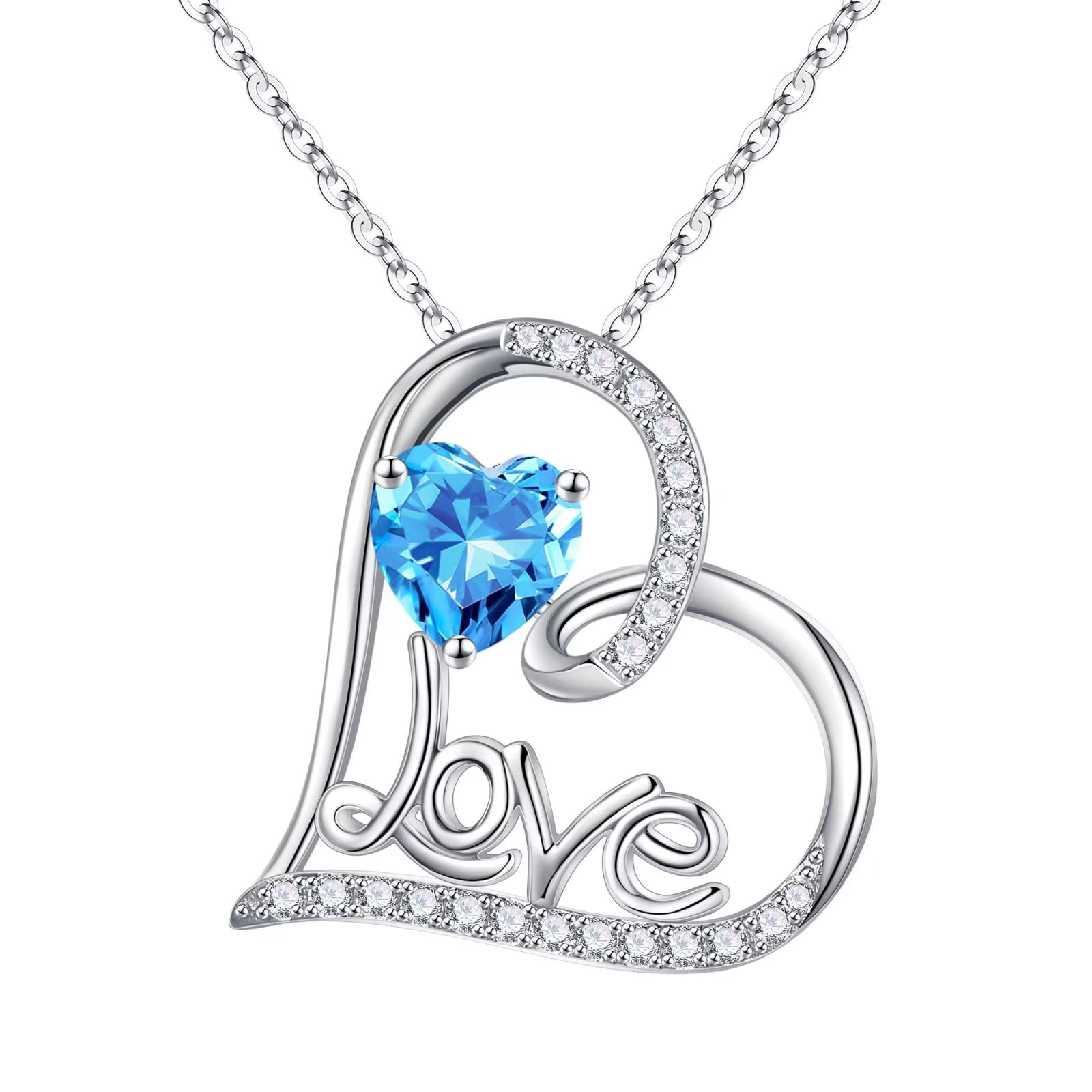 Forever Love Necklace for Women - 925 Sterling Silver Heart Pendant with Birthstone, Anniversary & Christmas Gift for Wife, Mom, Girlfriend | Perfect for Romantic Occasions, Valentine's Day & Special Celebrations