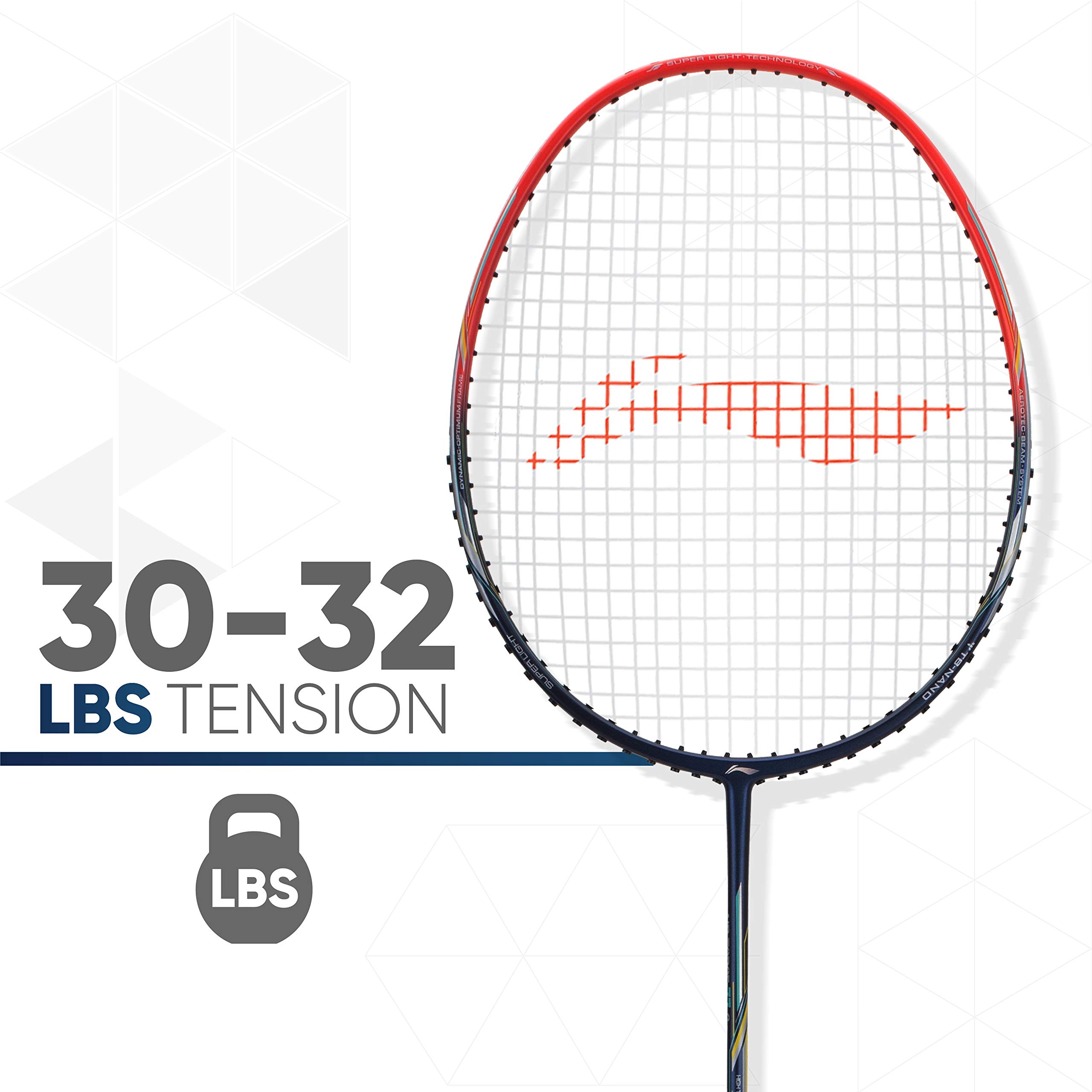 Li-Ning Air Force 77 G2 Carbon Fiber Badminton Racket with Full Cover - Professional Tournament Grade Shuttlecock Racket for Indoor/Outdoor Play - Navy/Red