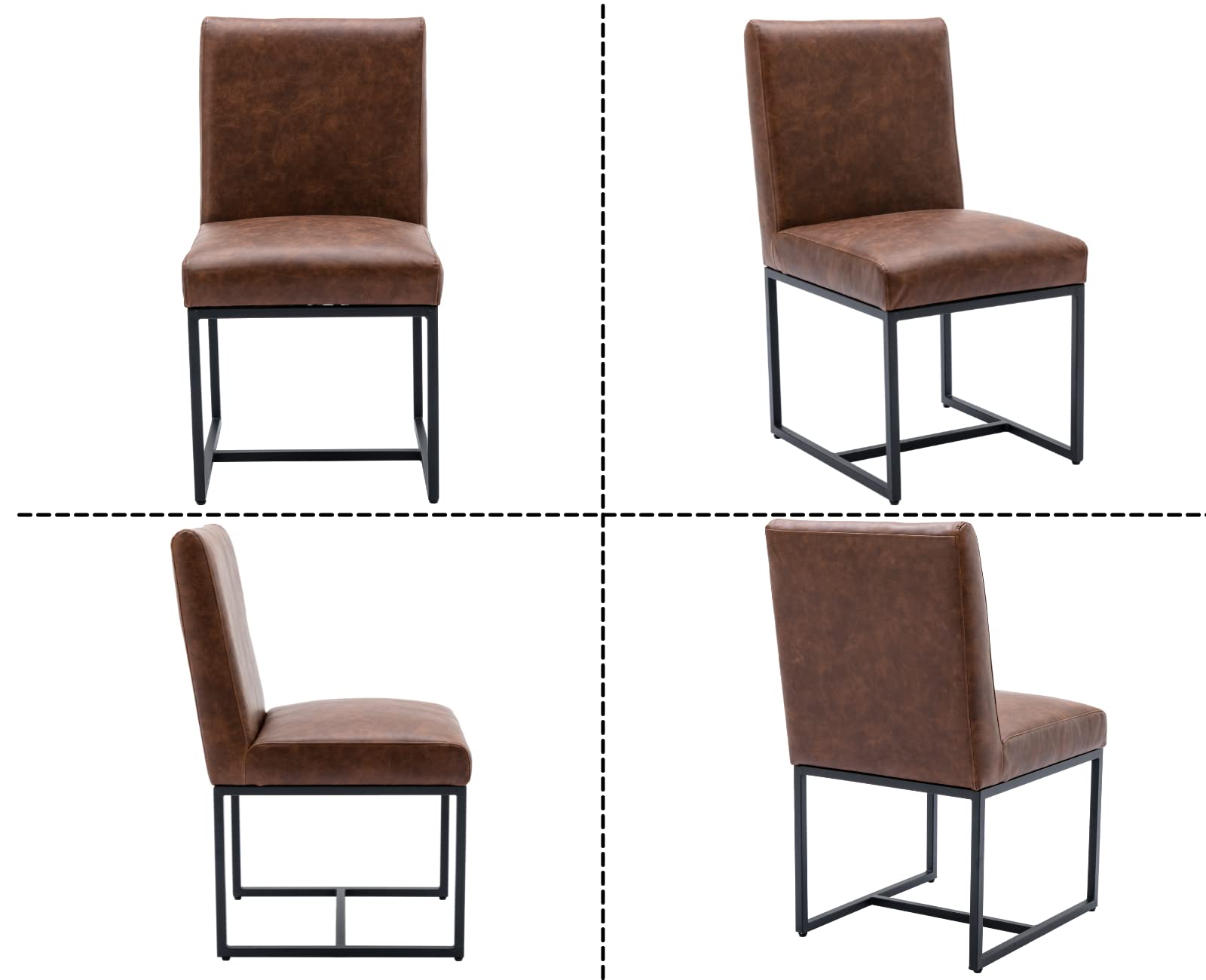 Shunzhi Modern Dining Chairs Set of 2 - Black Metal Frame PU Leather Upholstered Mid Century Armless Padded Chairs for Dining Room, Living Room, Bedroom - Comfortable Seating for Home, Office & Restaurant Use