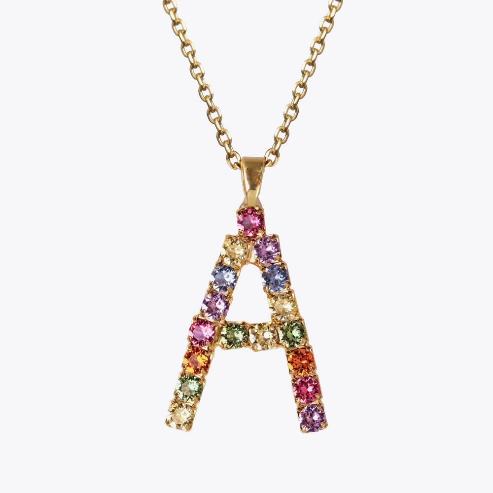Personalized Letter Necklace A - Custom Initial Pendant with Rainbow Charm | Perfect for Birthdays, Anniversaries & Everyday Layering Jewelry