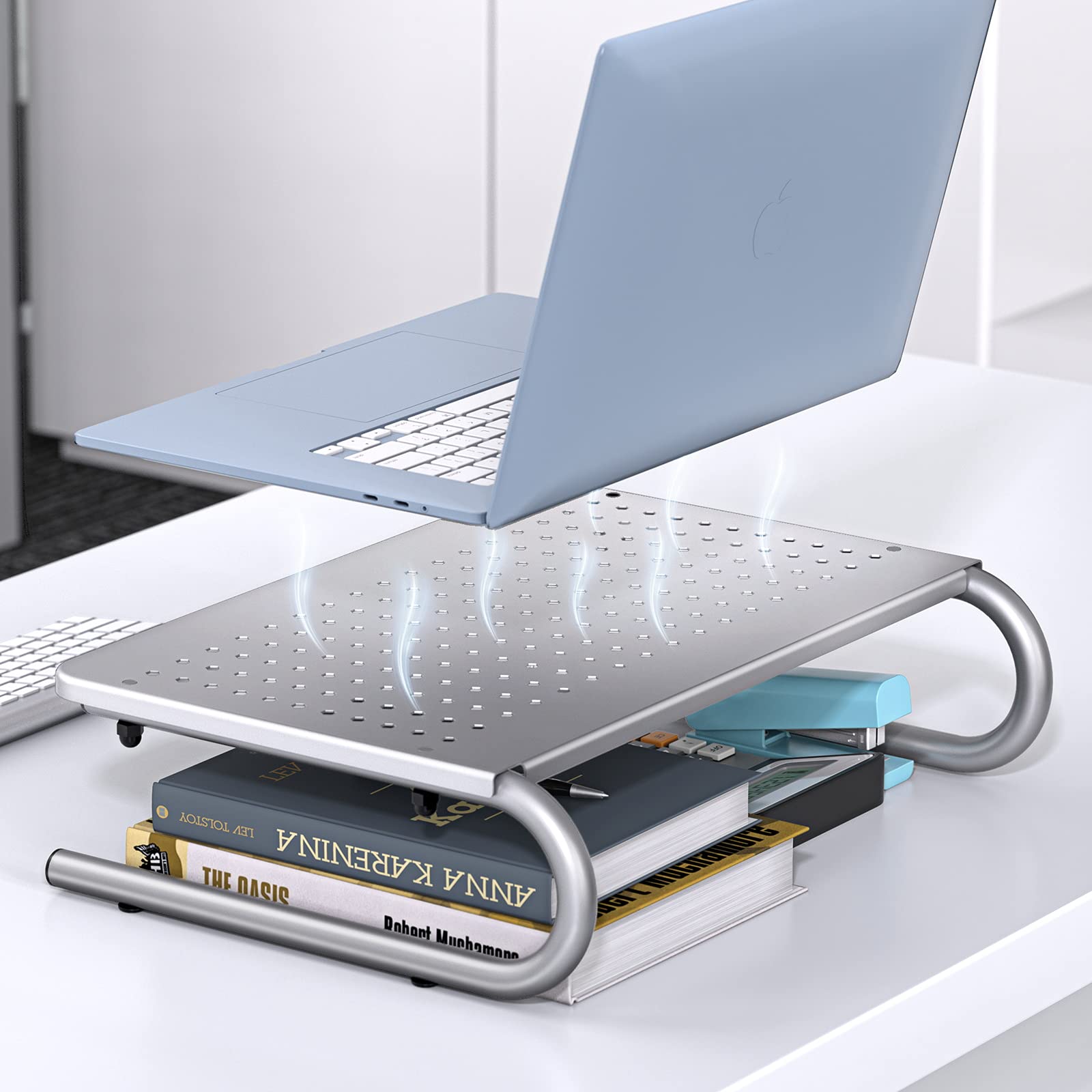 HUANUO Adjustable Monitor Stand Riser - Ergonomic Laptop Stand with Vented Metal Design for Home & Office - Perfect for Screen, Laptop, Printer & Desk Organization - Improves Posture & Workspace Efficiency