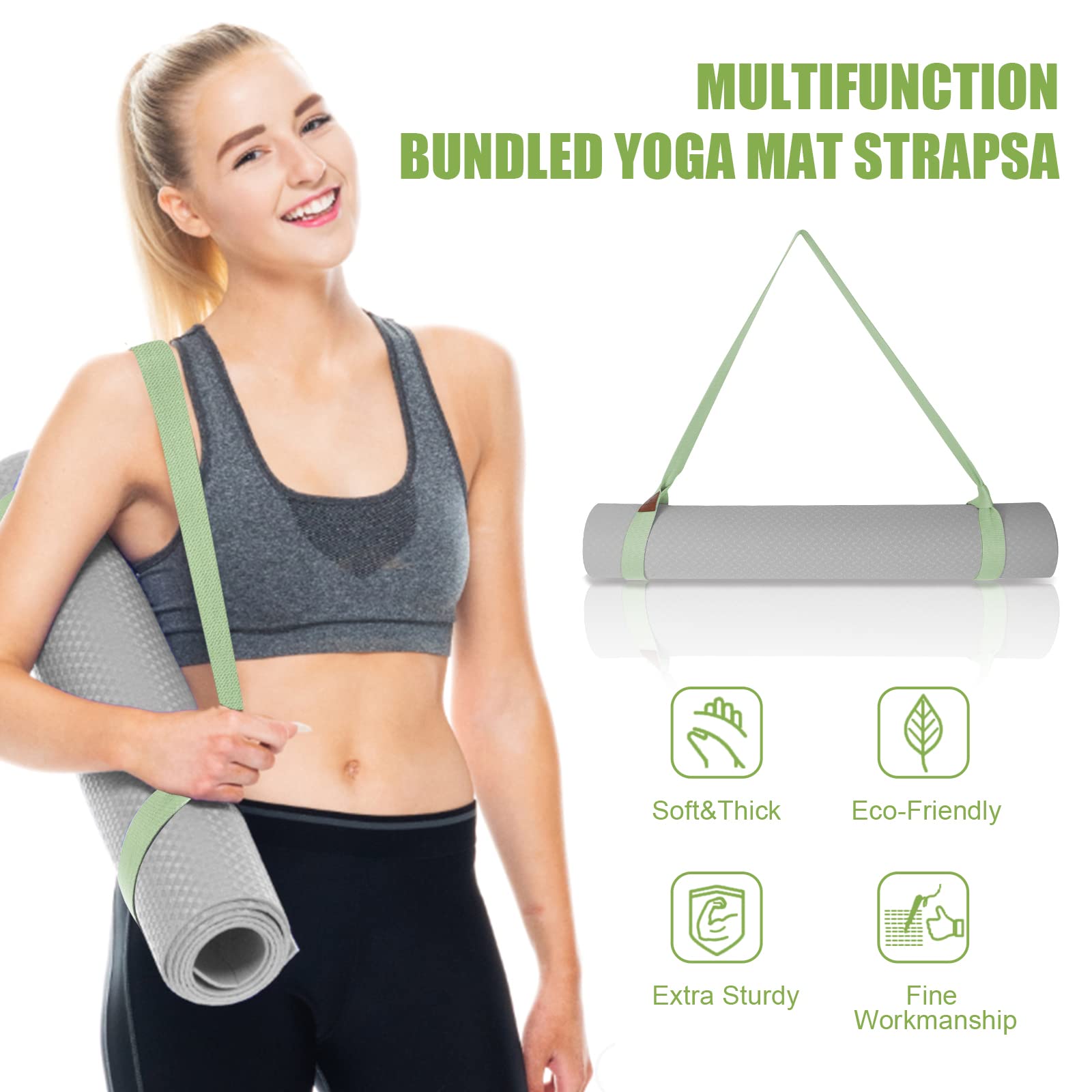 HiinHerse Yoga Mat Strap - 63 Inch Non-Slip Yoga Mat Holder & Carrier for Yoga, Pilates, Gym, and Travel (Smoothie Green) - Perfect for On-the-Go Fitness Enthusiasts