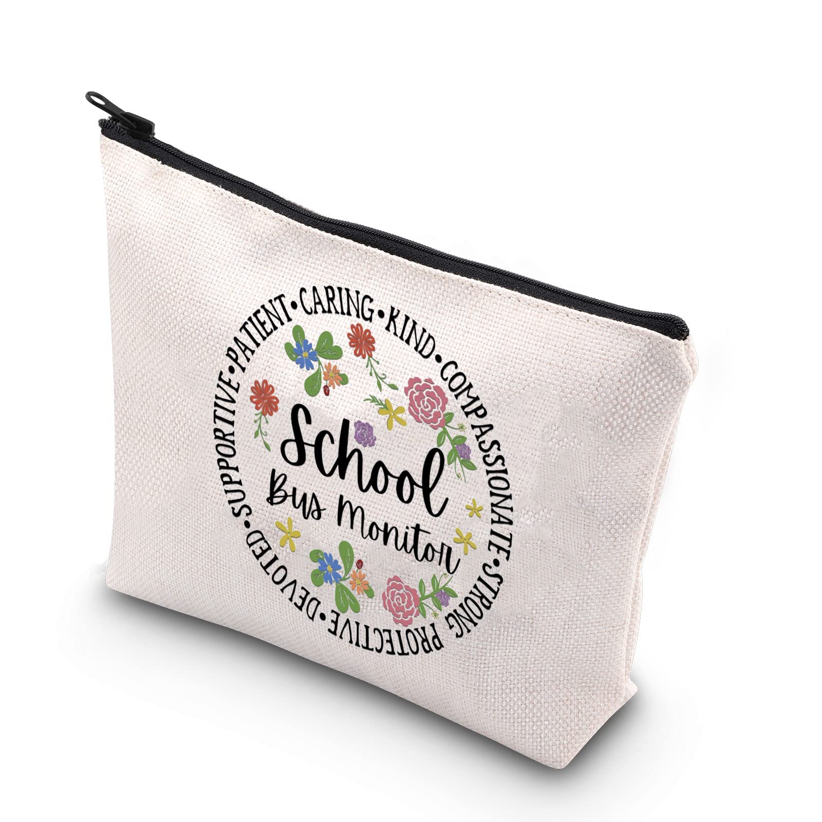 TSOTMO School Bus Monitor Gift - Beige Zipper Pouch & Makeup Bag for School Staff | Perfect Back to School Gift, Teacher Appreciation Present & Daily Essentials Organizer