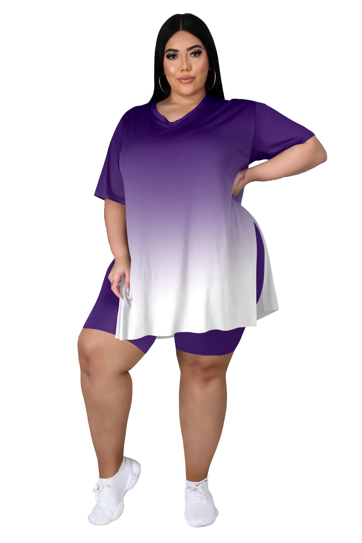 Plus Size Women's 2-Piece Loungewear Set - Oversized T-Shirt & Shorts Comfy Summer Sweatsuit | Casual Outfit for Home, Travel & Relaxation