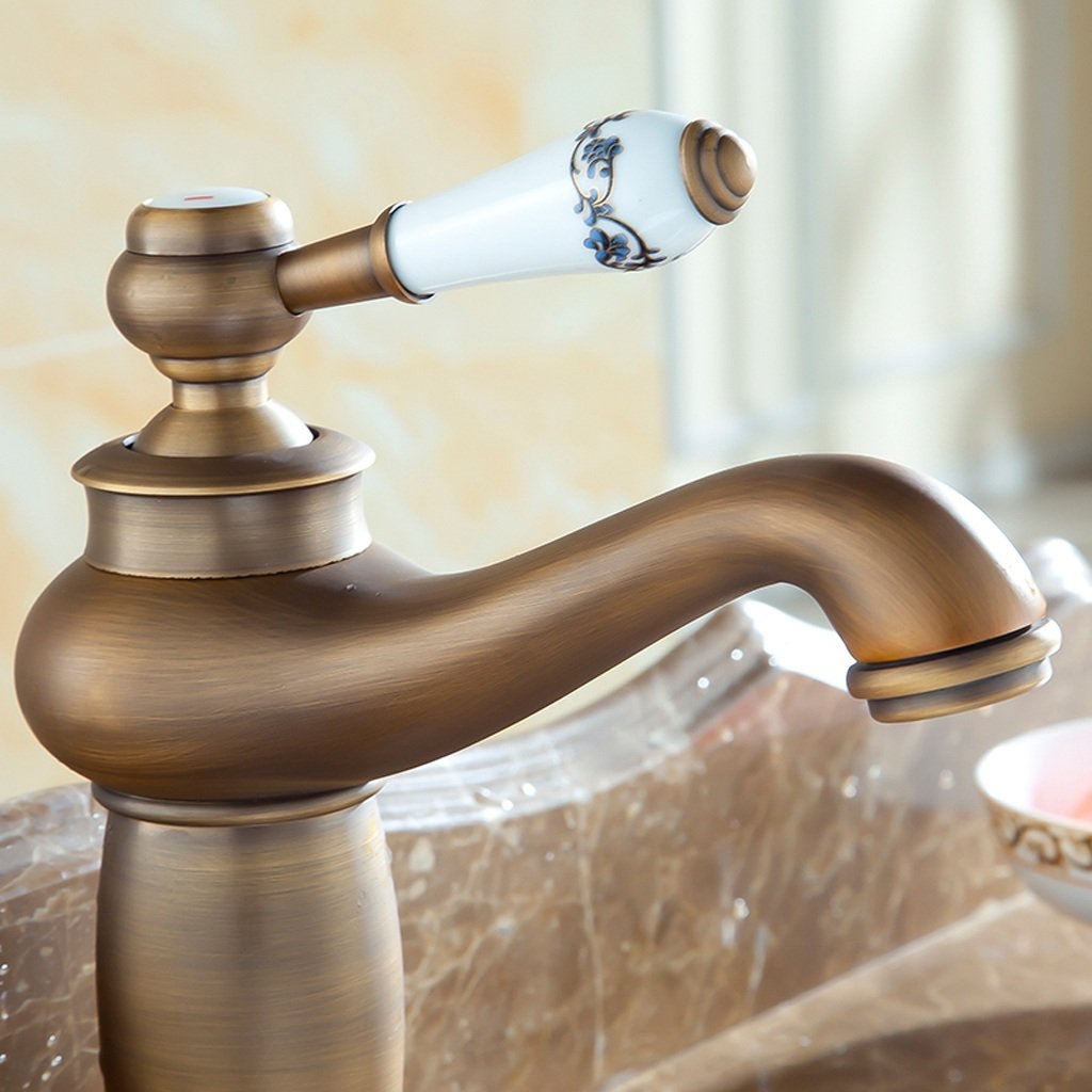 Antique Brass Bathroom Sink Faucet - Contemporary Mixer Tap with Single Handle for Hot & Cold Water | Durable Water-Saving Design for Vanity, Basin & Kitchen Sink | Perfect for Home Improvement & Bathroom Renovation Projects