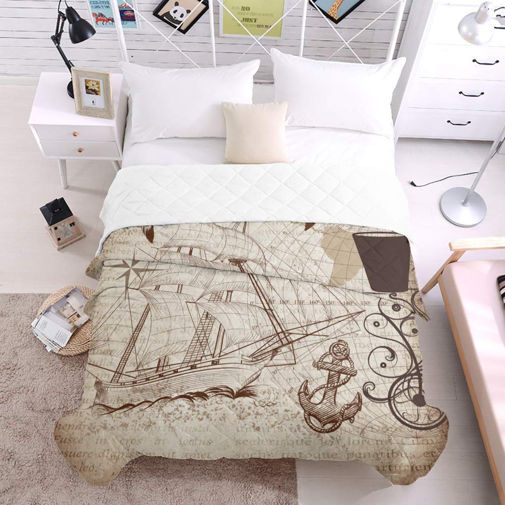 Soft Breathable Cotton Quilted Comforter - Octopus Tentacles Nautical Throw Blanket & Bedspread - Lightweight All-Season King Size Coverlet for Bedroom, Living Room, or Gift