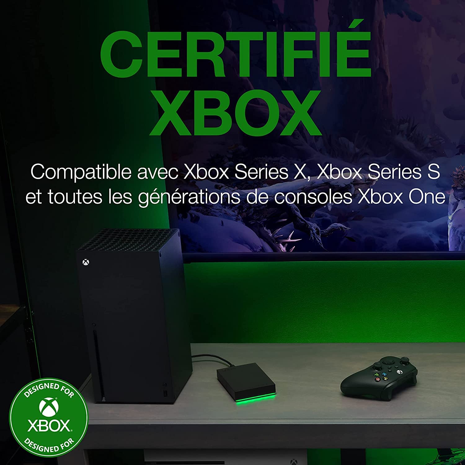 Seagate 2TB Game Drive for Xbox - Portable External Hard Drive HDD, USB 3.2 Gen 1, Black with Green LED Bar, Xbox Certified, 3-Year Rescue Services (STKX2000400) - Perfect for Xbox Game Storage, Backup & Travel Gaming
