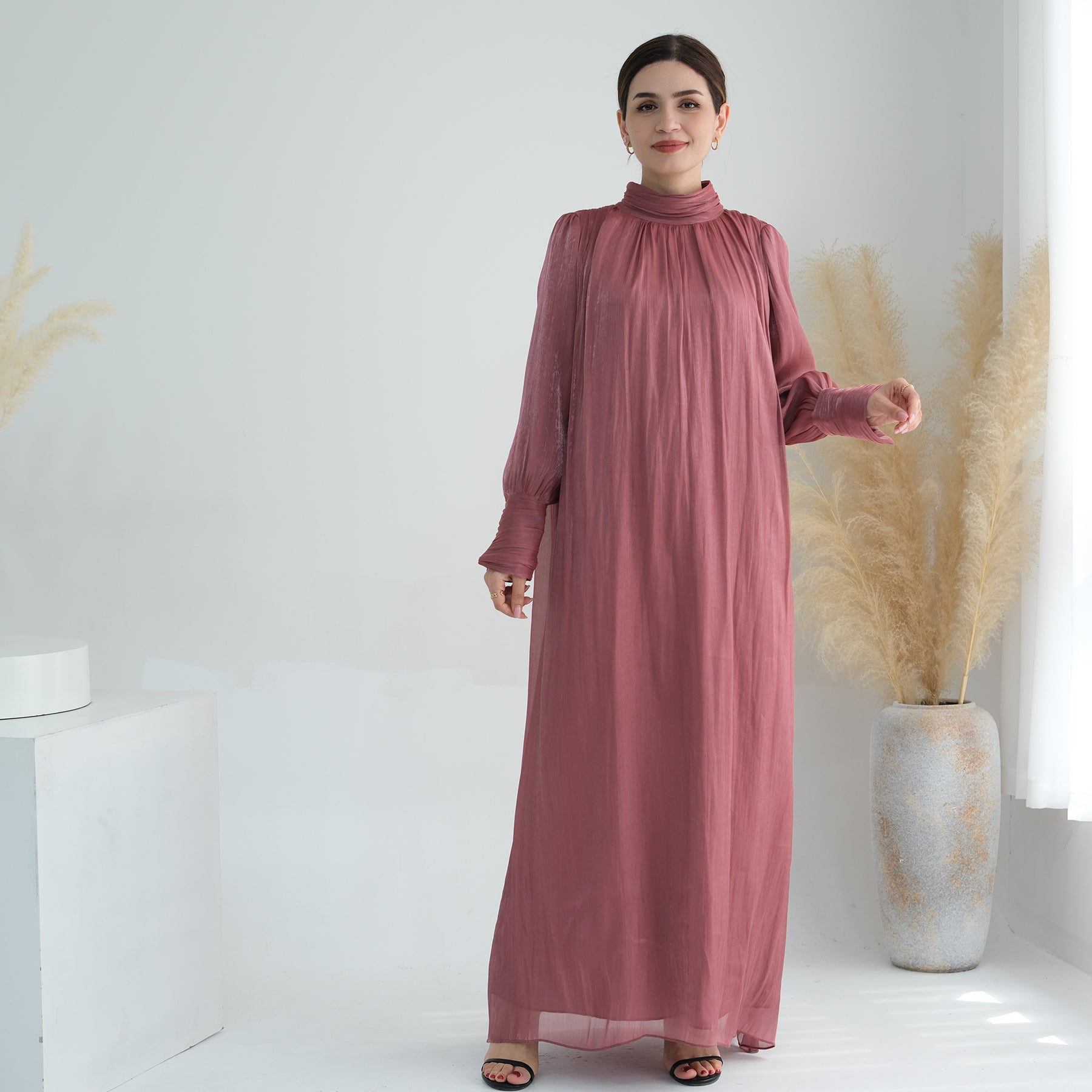 Indira Sparkles Long Sleeve Maxi Dress in Magenta | Elegant Evening Gown for Women | Perfect for Weddings, Parties & Special Occasions