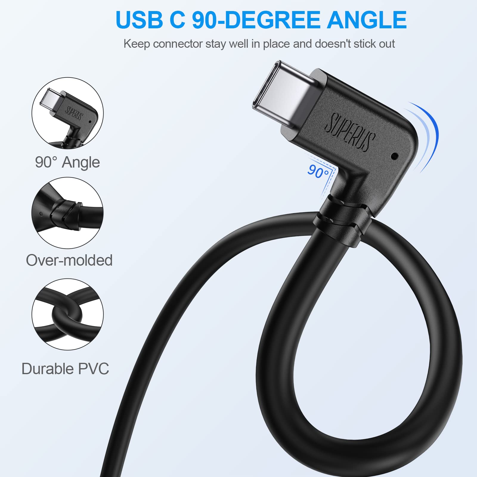 SUPERUS 5m USB C to USB C Link Cable for Oculus/Meta Quest 3/2/1 - High Speed Data Transfer & Charging Cable for VR Headset, Gaming PC & Steam VR Accessories (Black) - Perfect for Virtual Reality Gaming & PC Connectivity