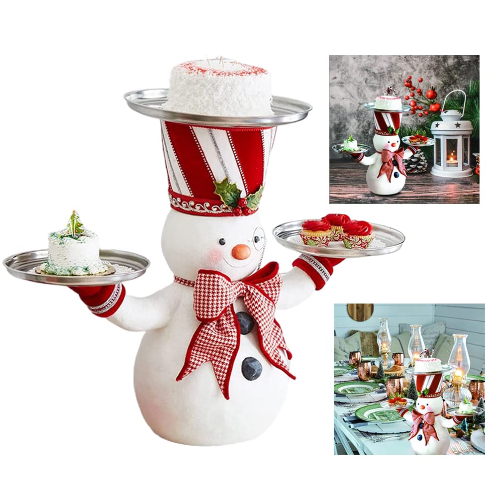 Christmas Snowman Treats Holder - Santa Butler with Tray, Resin Snowman Figure Snack Plate for Holiday Parties, Xmas Decorations (Size) - Perfect for Christmas Table Centerpiece, Gift Exchange & Festive Home Decor