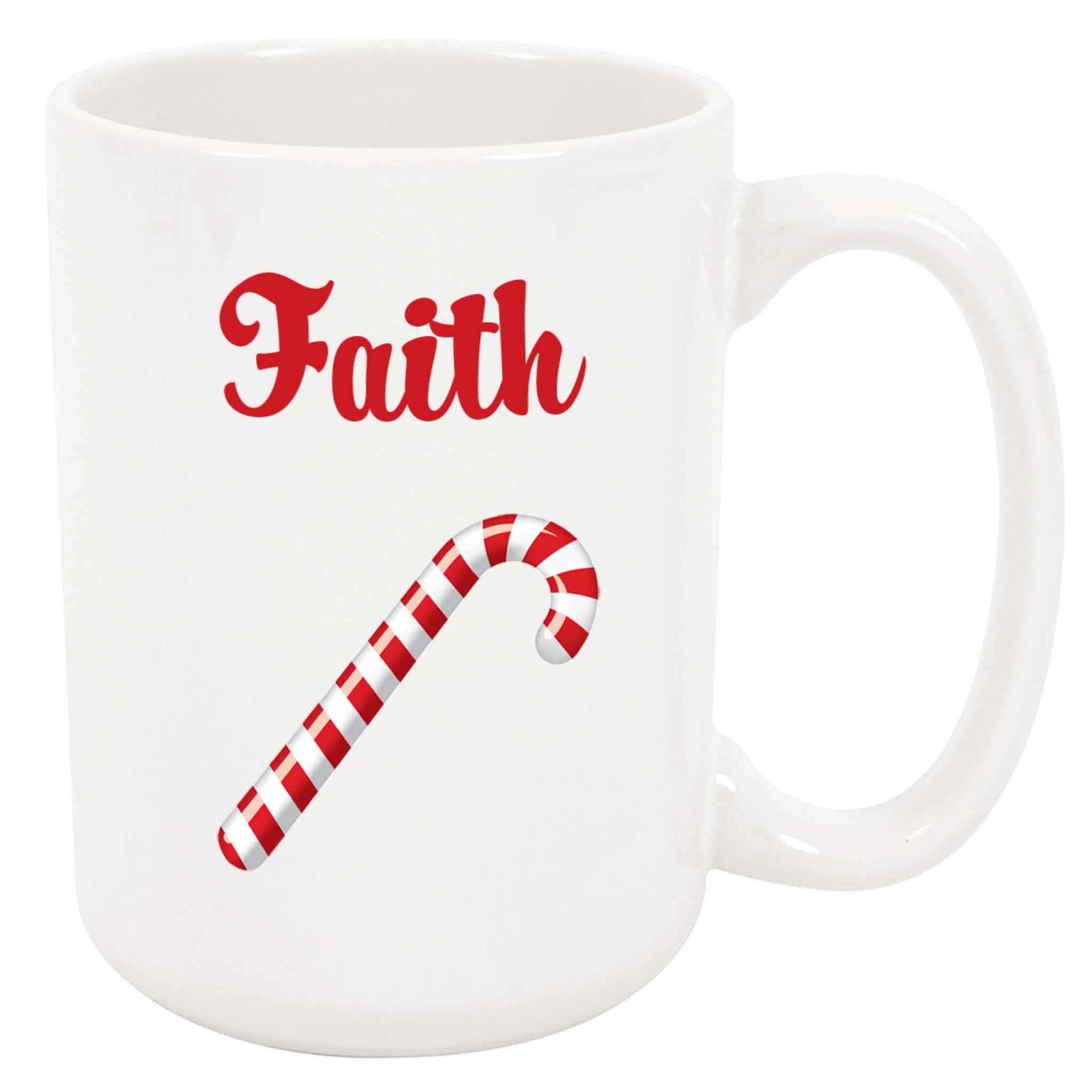 Faith Candy Cane Christmas Coffee Mug - Inspirational Holiday Gift for Christians - Perfect for Hot Cocoa, Tea & Coffee at Home or Office