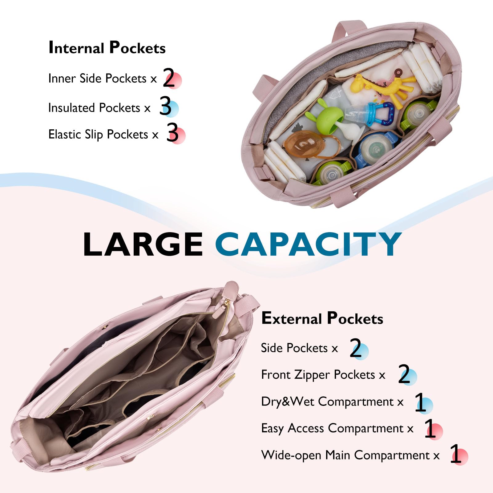 Mommore Lightweight Diaper Bag Tote with Insulated Pockets & Stroller Straps - Small Baby Bag for Nursing, Gym & Travel - Perfect for Busy Moms On-The-Go