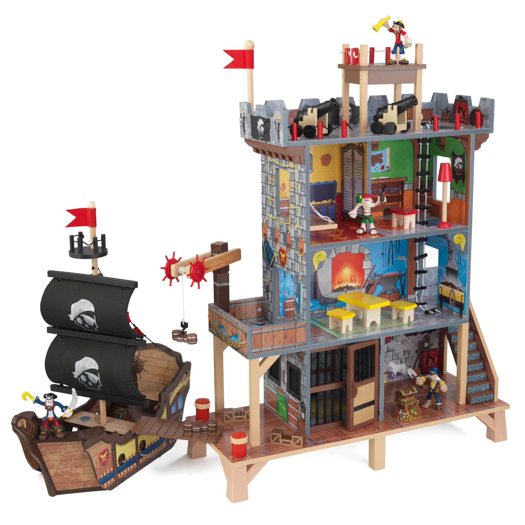KidKraft Pirate's Cove Wooden Ship Play Set with Lights & Sounds - 17-Piece Pirate Toy Accessories for Kids Ages 3+ | Perfect for Imaginative Play, Birthday Gifts & Preschool Learning Activities