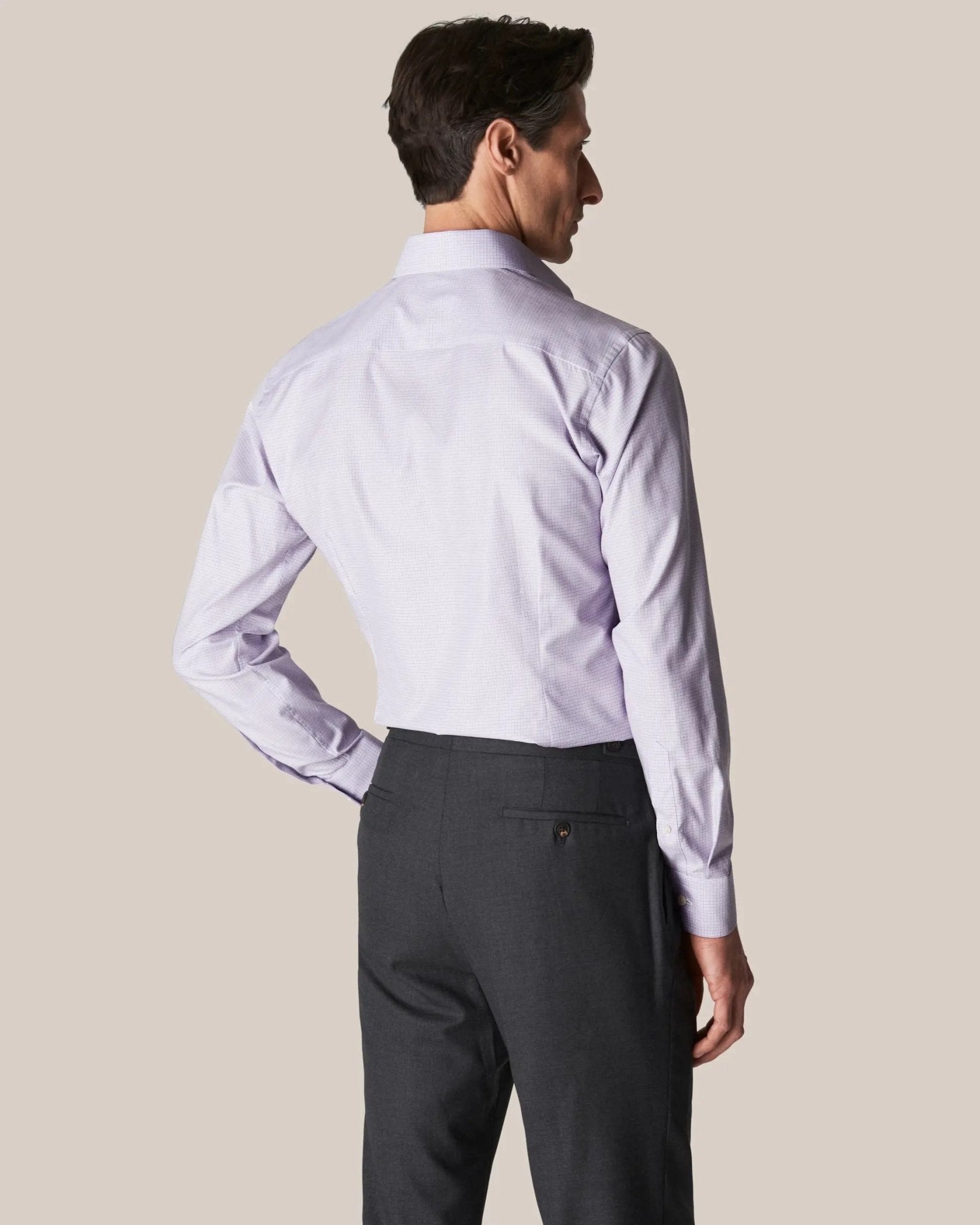 ETON Men's Micro Checked Blended Cotton Casual Shirt in Mid Purple | Comfortable Button Down Shirt for Office, Business & Smart Casual Outfits