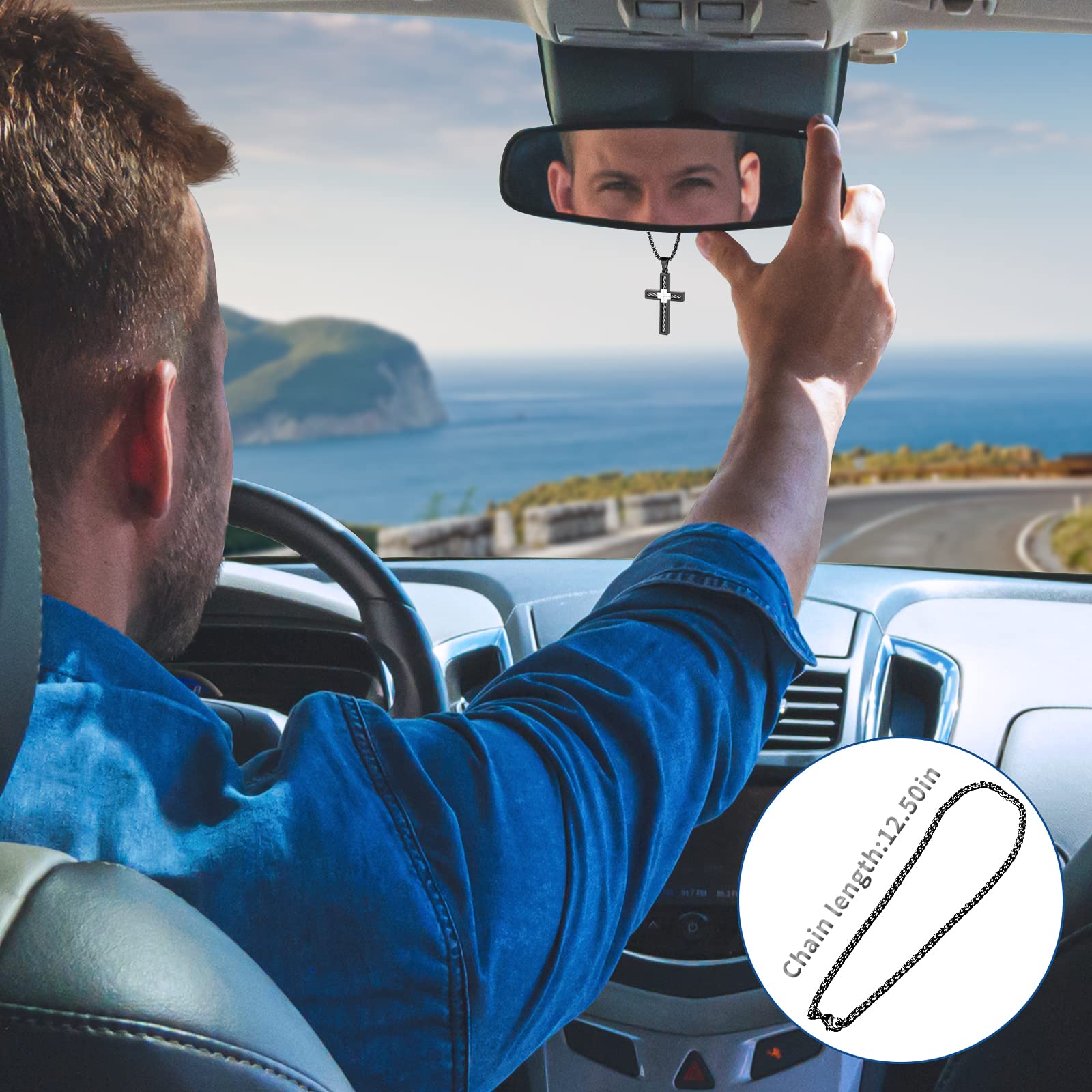 Black Cross Pendant Car Rearview Mirror Hanging Charm - Religious Truck Auto Accessory for Men & Women - Perfect for Daily Commute, Road Trips & Spiritual Protection