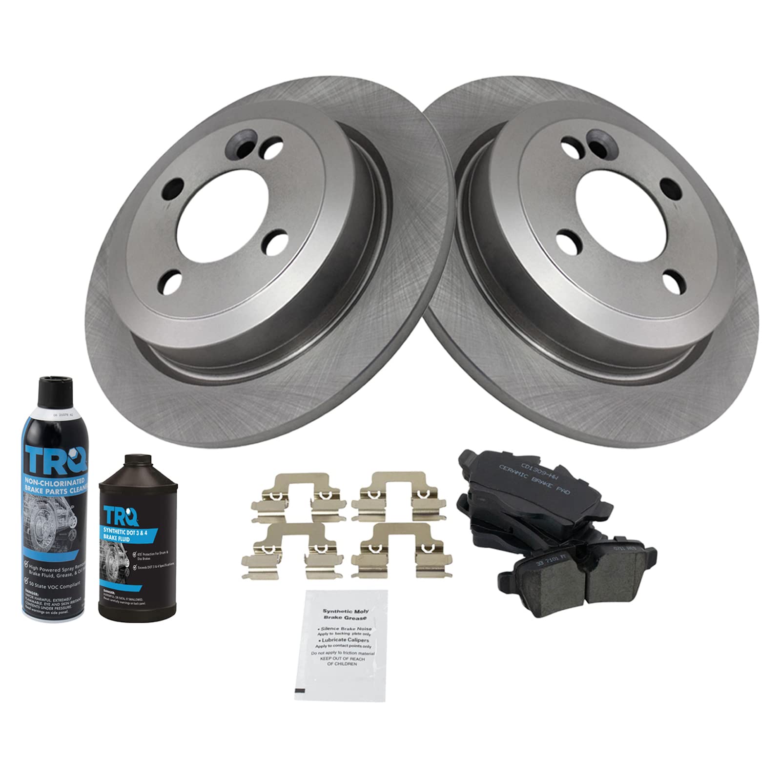 TRQ Rear Brake Pad & Rotor Kit - Ceramic Brake Pads and Rotors for 2008-2015 Mini Cooper | High-Performance Braking System for City Driving and Daily Commutes