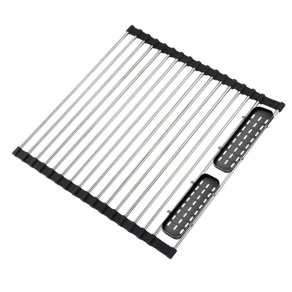 Foldable Stainless Steel Dish Drainer & Drying Rack - Space Saving Kitchen Sink Organizer for Bowls, Plates & Tableware (58x32cm, Roll Up Design) - Perfect for Small Kitchens, Apartments & RV Use