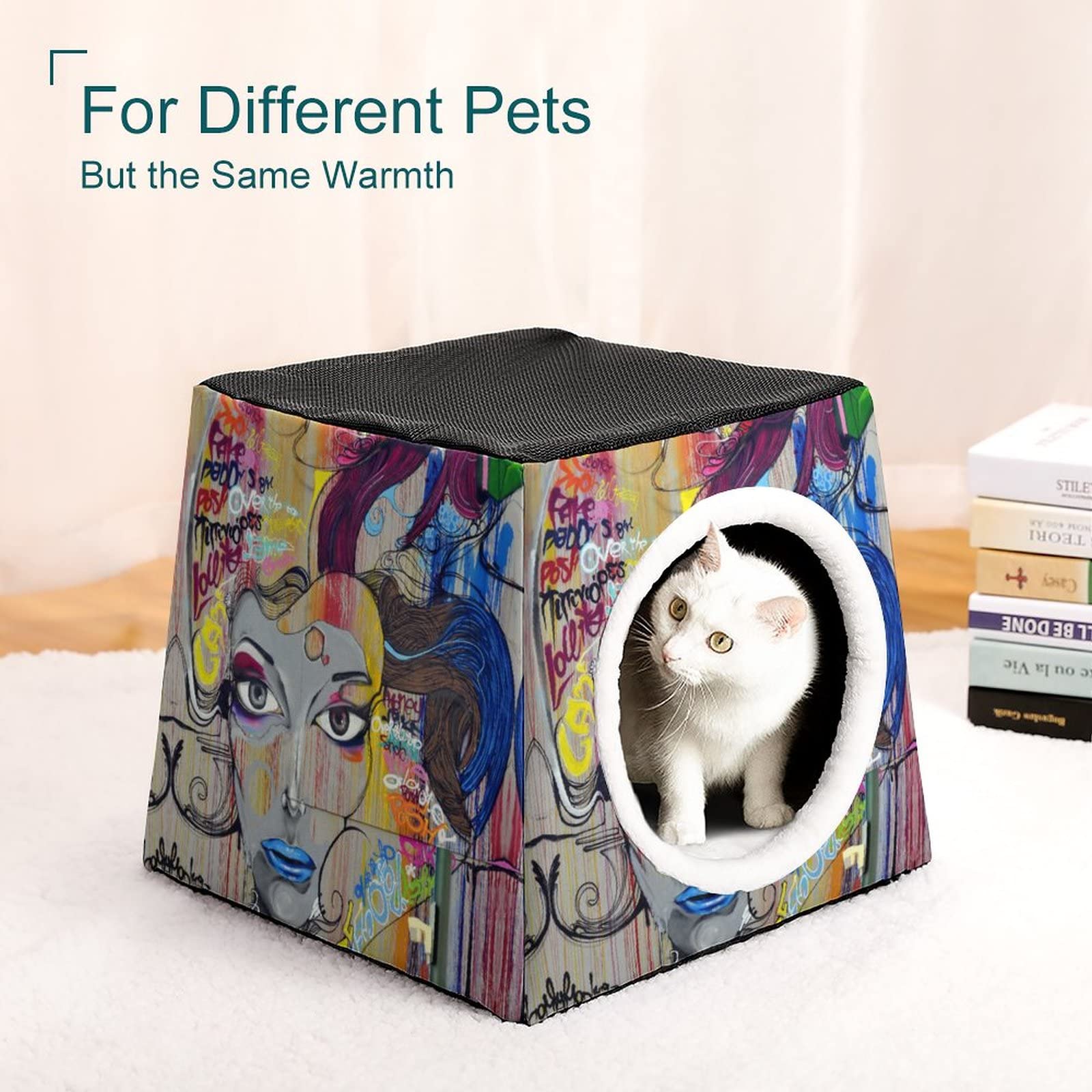 Custom Printed Cat Cube Condo - Personalized Indoor Cat House & Pet Bed Sofa Cave - Cozy Habitat for Cats with Fun Character Designs - Perfect for Home, Apartment & Office Use