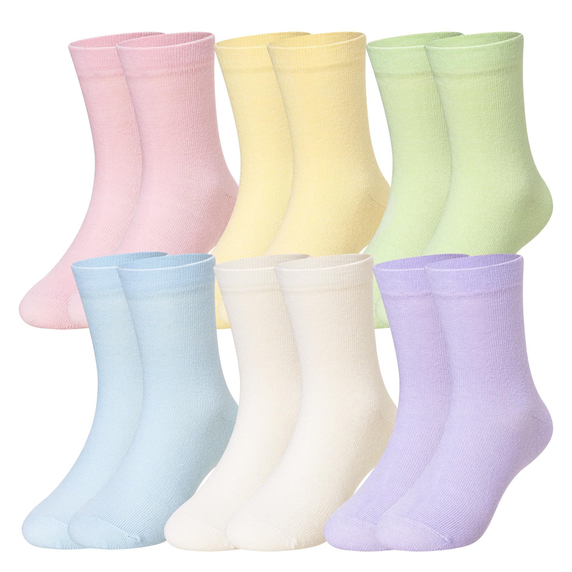 Eocom Girls Crew Socks 6-Pack - Soft Cotton Kids Ankle Socks for School, Dress, and Everyday Wear - Cute Youth Socks for Little Girls Ages 4-12