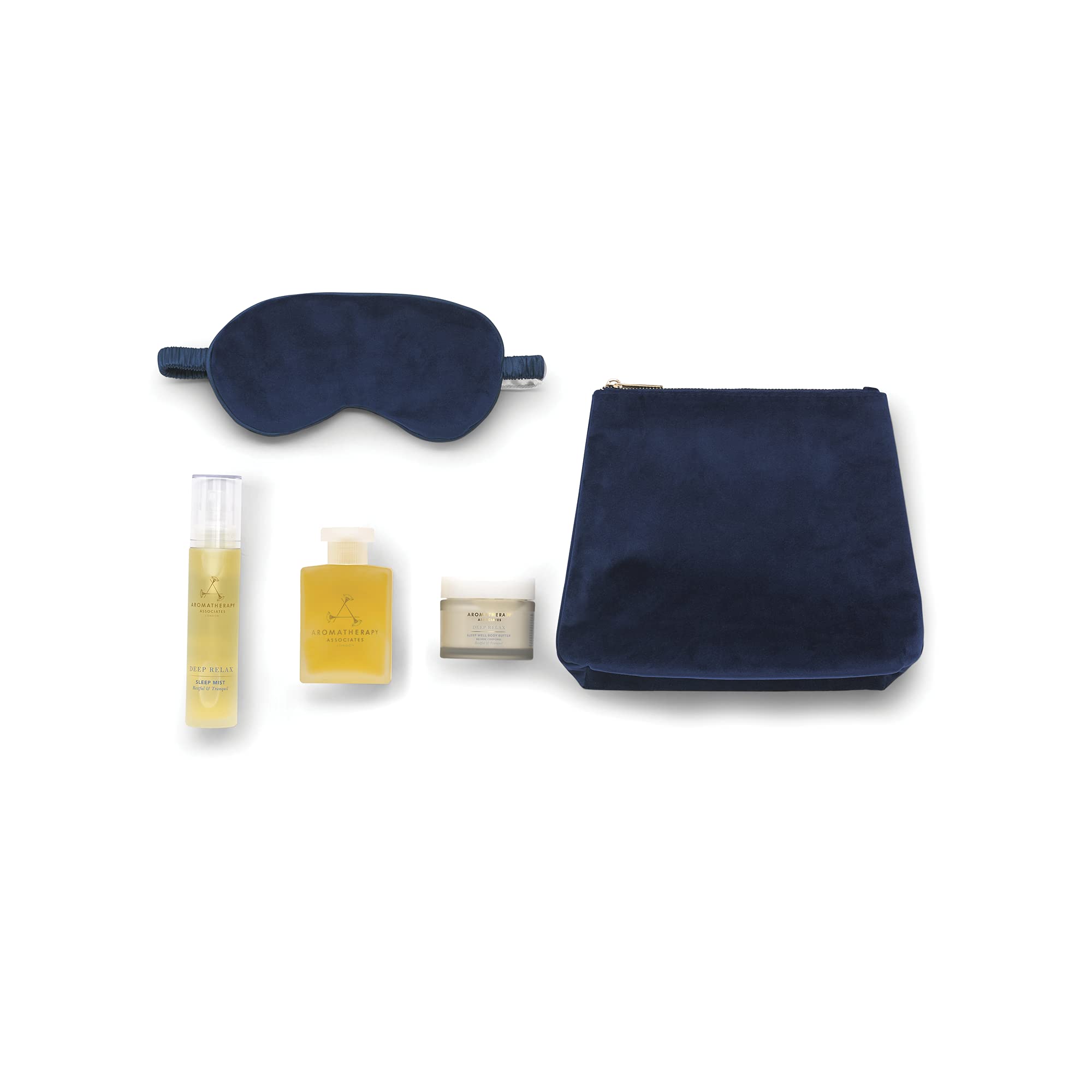 Aromatherapy Associates Ultimate Relaxation Gift Set - Deep Relax Bath & Shower Oil, Restful Mist, Body Butter & Eye Mask in Velvet Bag (1 Count) | Perfect Spa Day at Home, Holiday Gift Idea & Self-Care Essentials