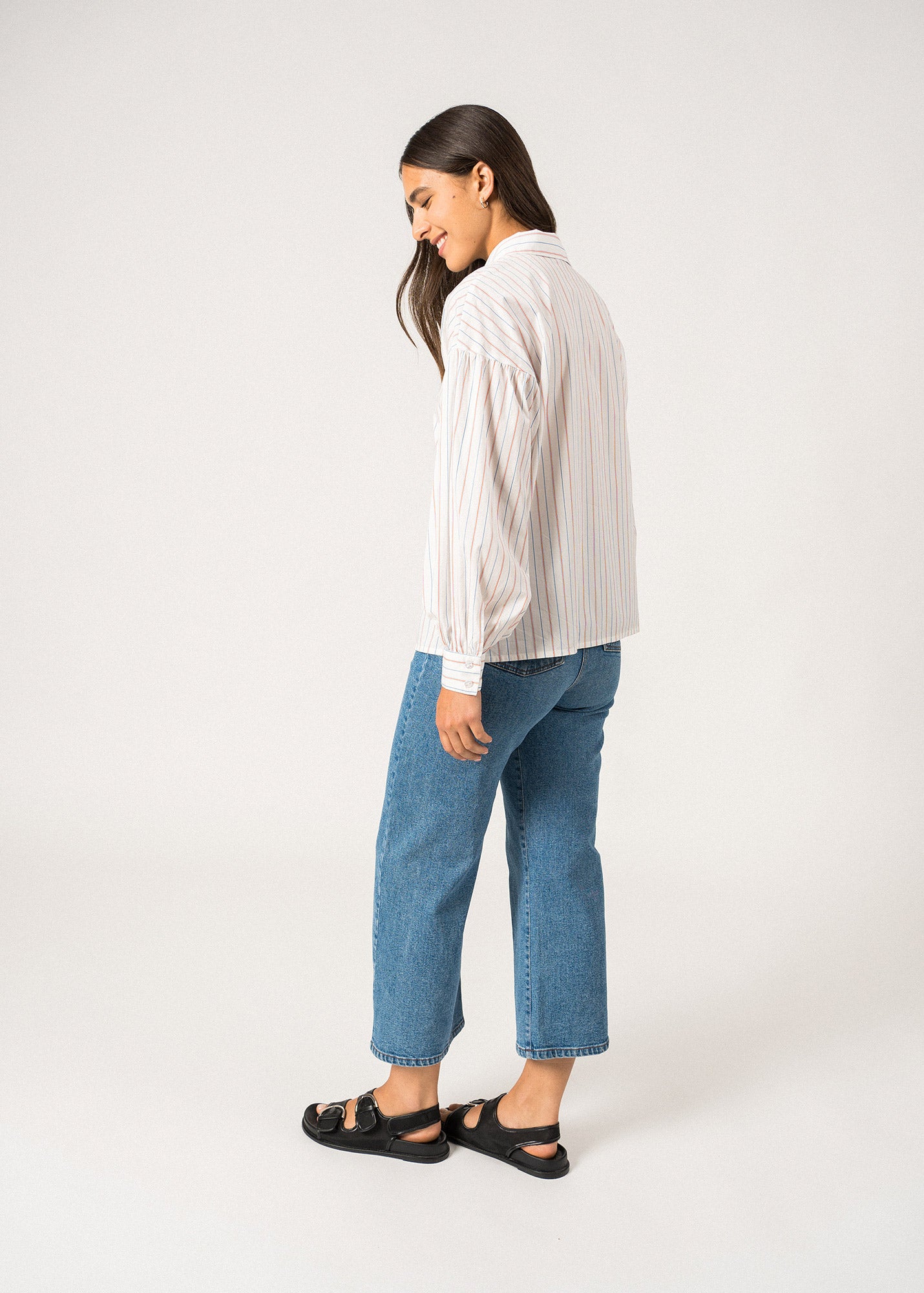 ADELE Long Sleeve Shirt for Women - Soft Cotton Elegant Blouse (White/Navy Blue/Orange) - Perfect for Office, Date Night & Casual Outfits