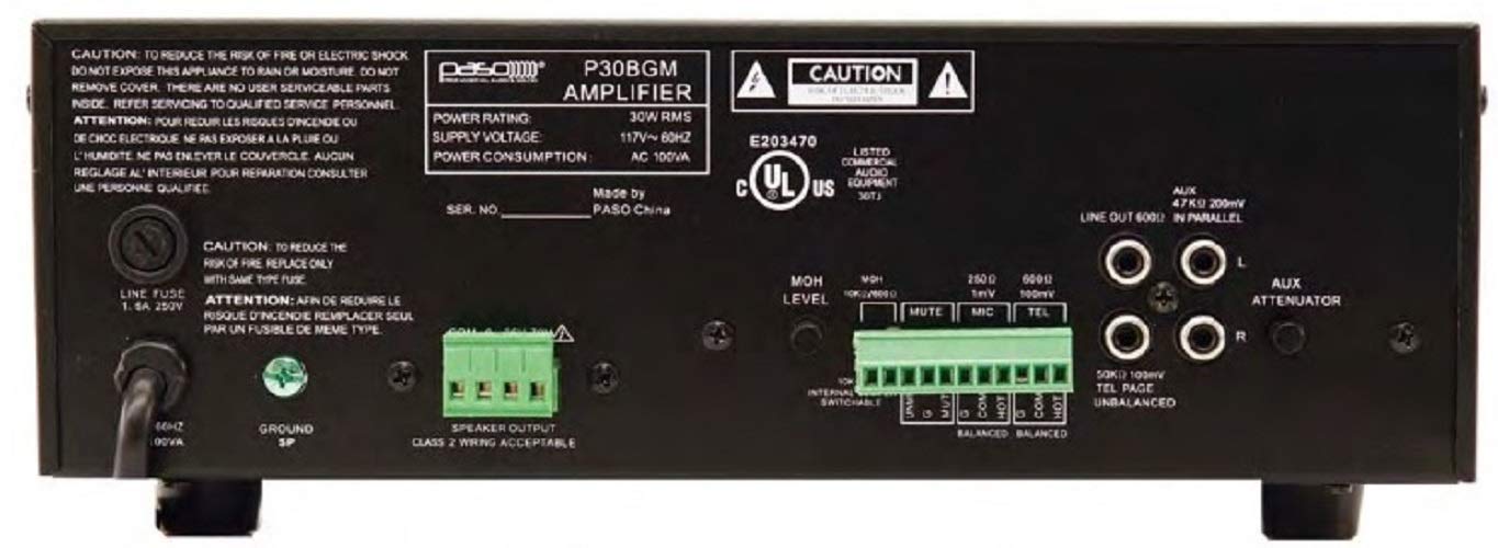 P30BGM 30 Watt 3-Channel Professional Integrated Amplifier for VoIP Phone, Paging & Music on Hold - 600Hz MOH - Perfect for Office, Retail & Hospitality Sound Systems