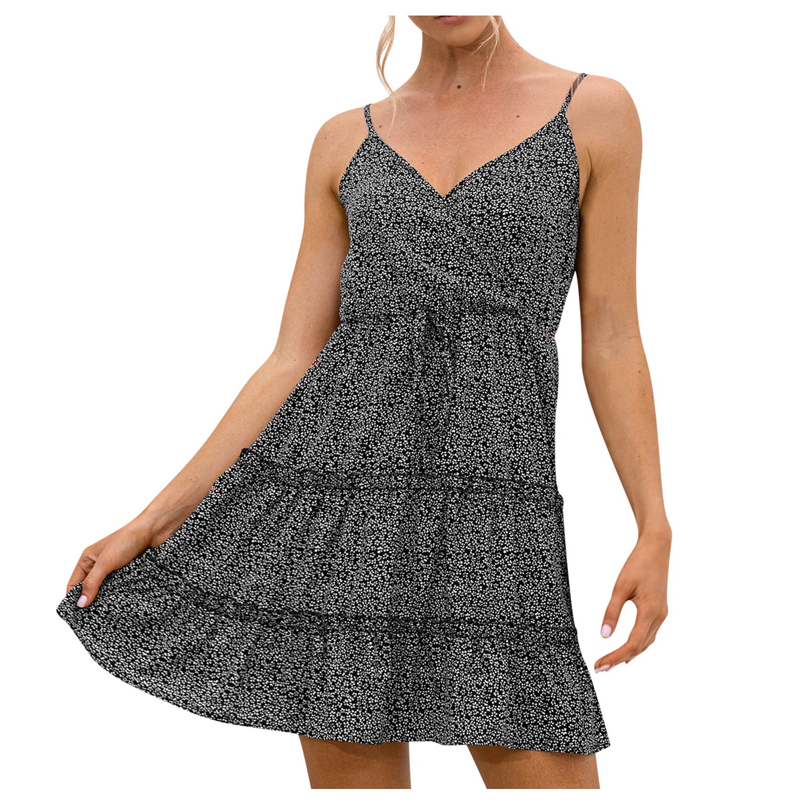 Women's Dexy Floral V-Neck Ruffled Mini Dress - Summer Suspender Dress for Wedding Guest, Party & Date Night Outfits